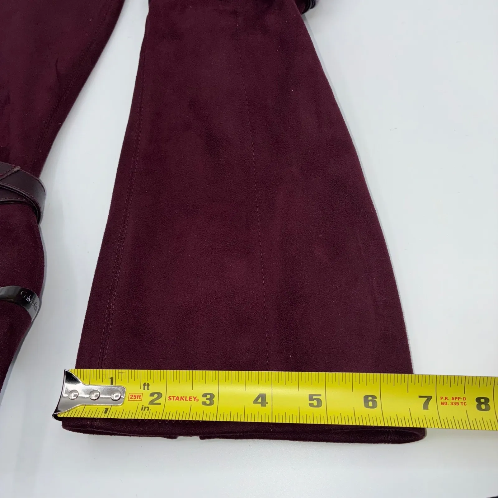 Calvin Klein Jemamine Wide Calf Tall Boots Burgundy Suede Leather Heel Size 6.5 - Image 8