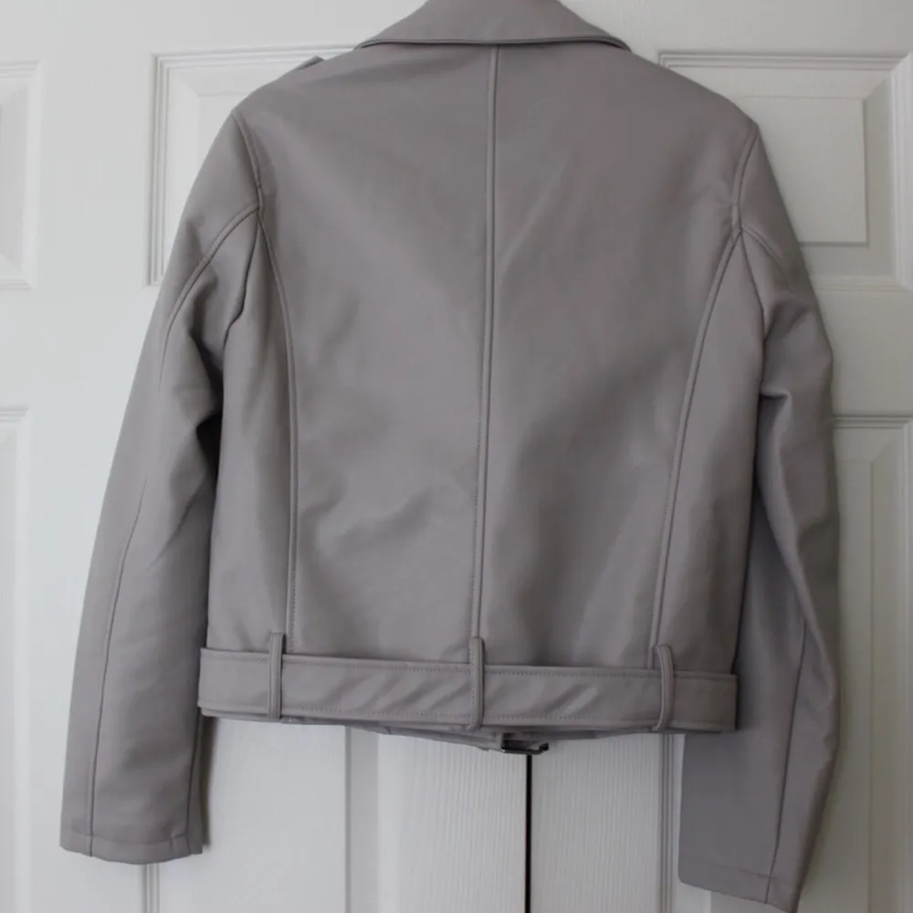 Bagatelle | Grey/Lavender Belted Moto Jacket - Image 9