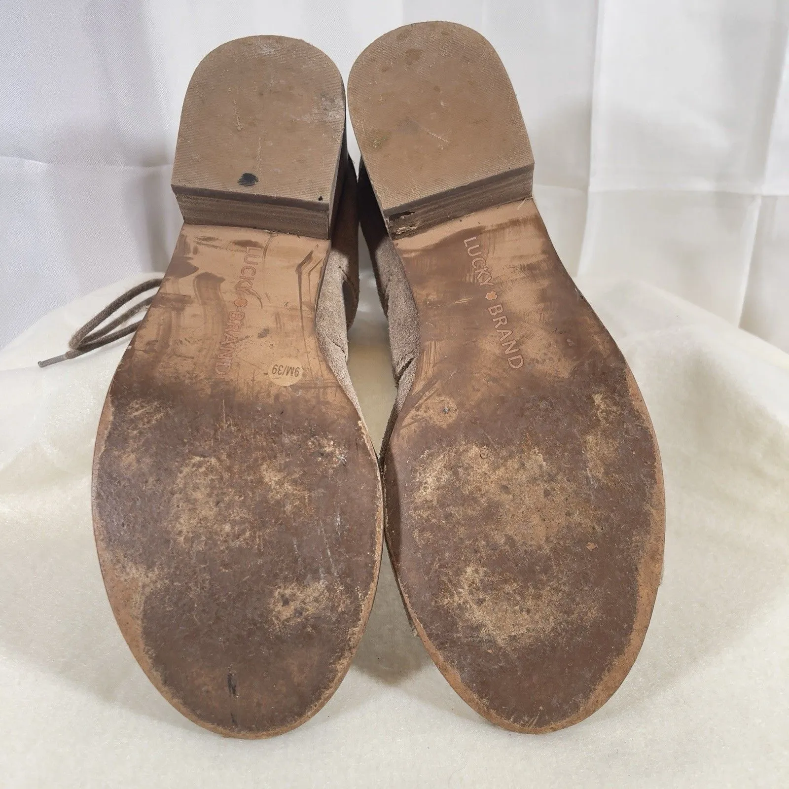 Lucky Brand Women's Tazu Brown Tan Lace Zip Gladiator Sandals 9 39 Suede Leather - Image 6