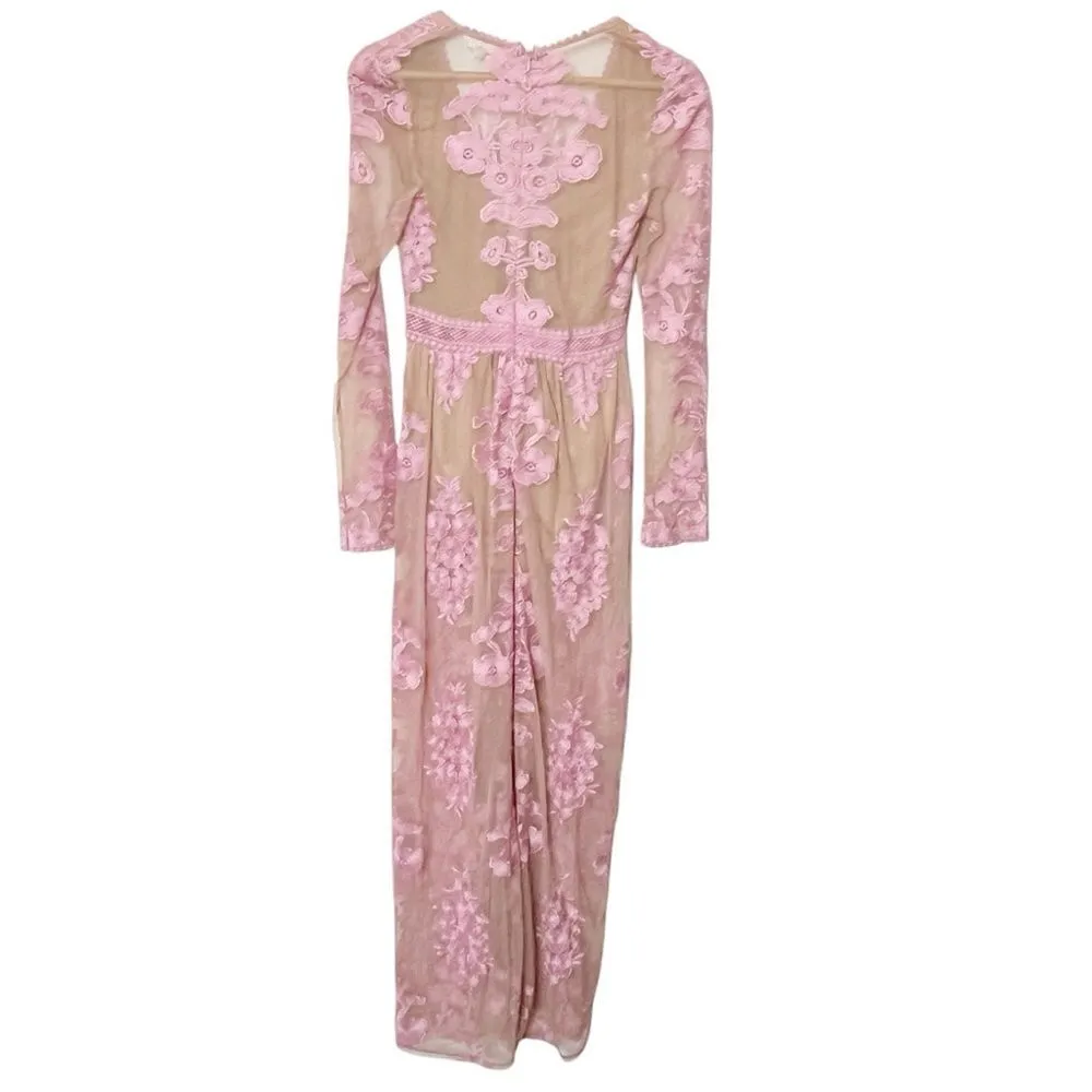 For Love & Lemons NWT Embroidered Maxi Dress Pink Women’s Size Small Mesh Nude - Image 4