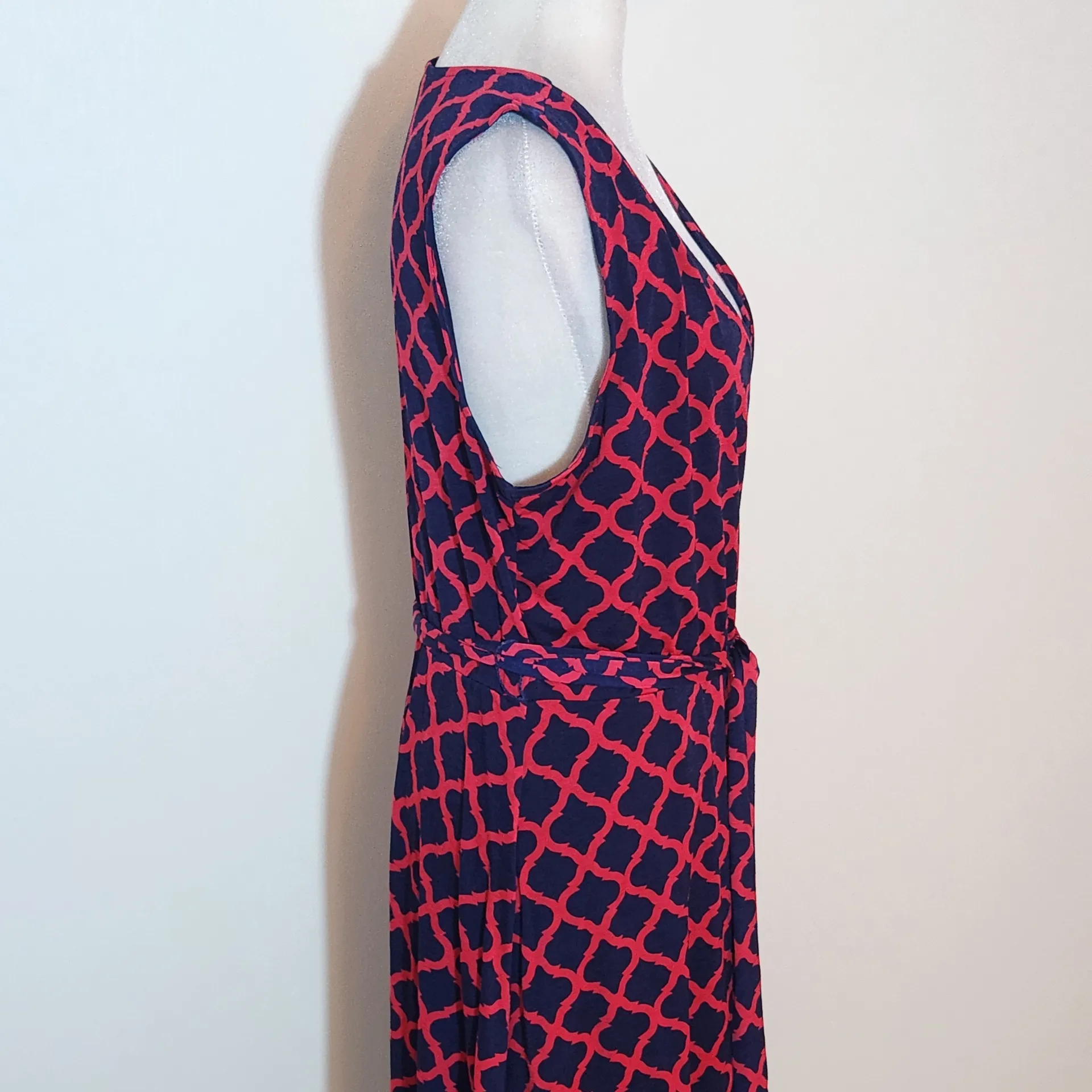 41 Hawthorn Navy and Pink Print Sleeveless Wrap Look Dress Size Large Blue - Image 5