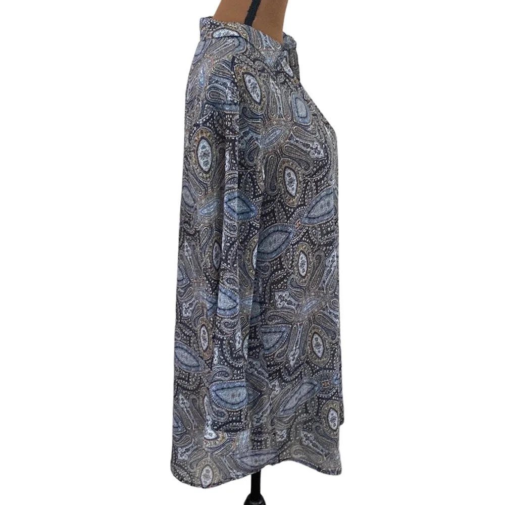 J Jill sheer chiffon paisley print tunic length blouse size S Blue - Image 4