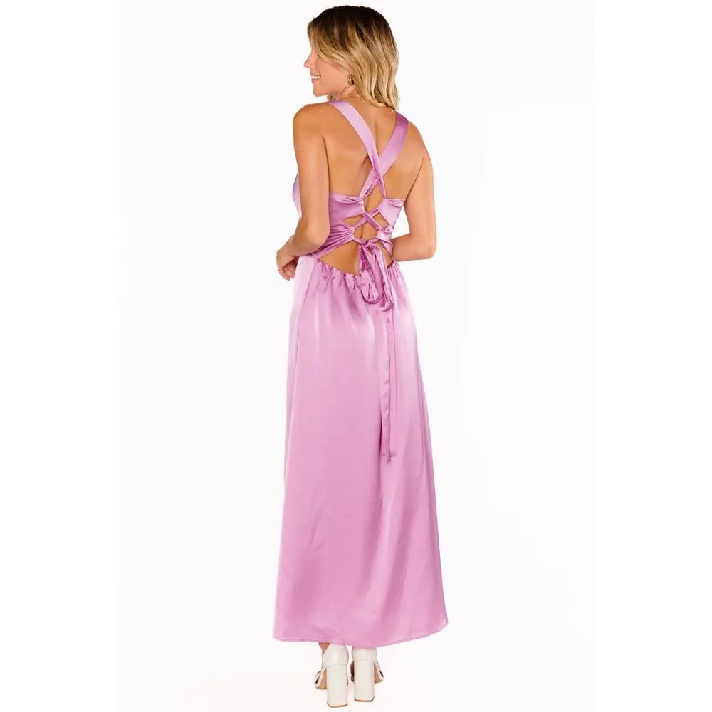 Show Me Your Mumu Mina Midi Dress Purple Pink Luxe Satin M NWT - Image 4