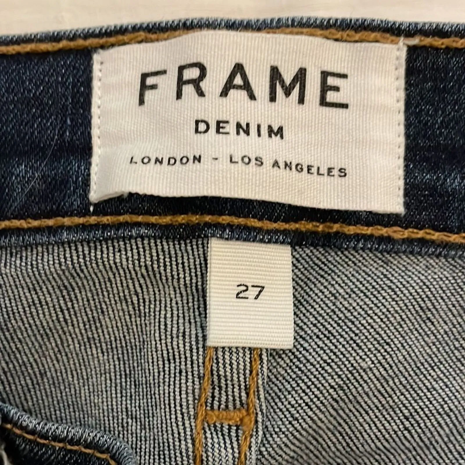 Frame Le High Skinny Denim Blue Jeans Womens 27 Distressed Dark Wash Raw Hem - Image 2