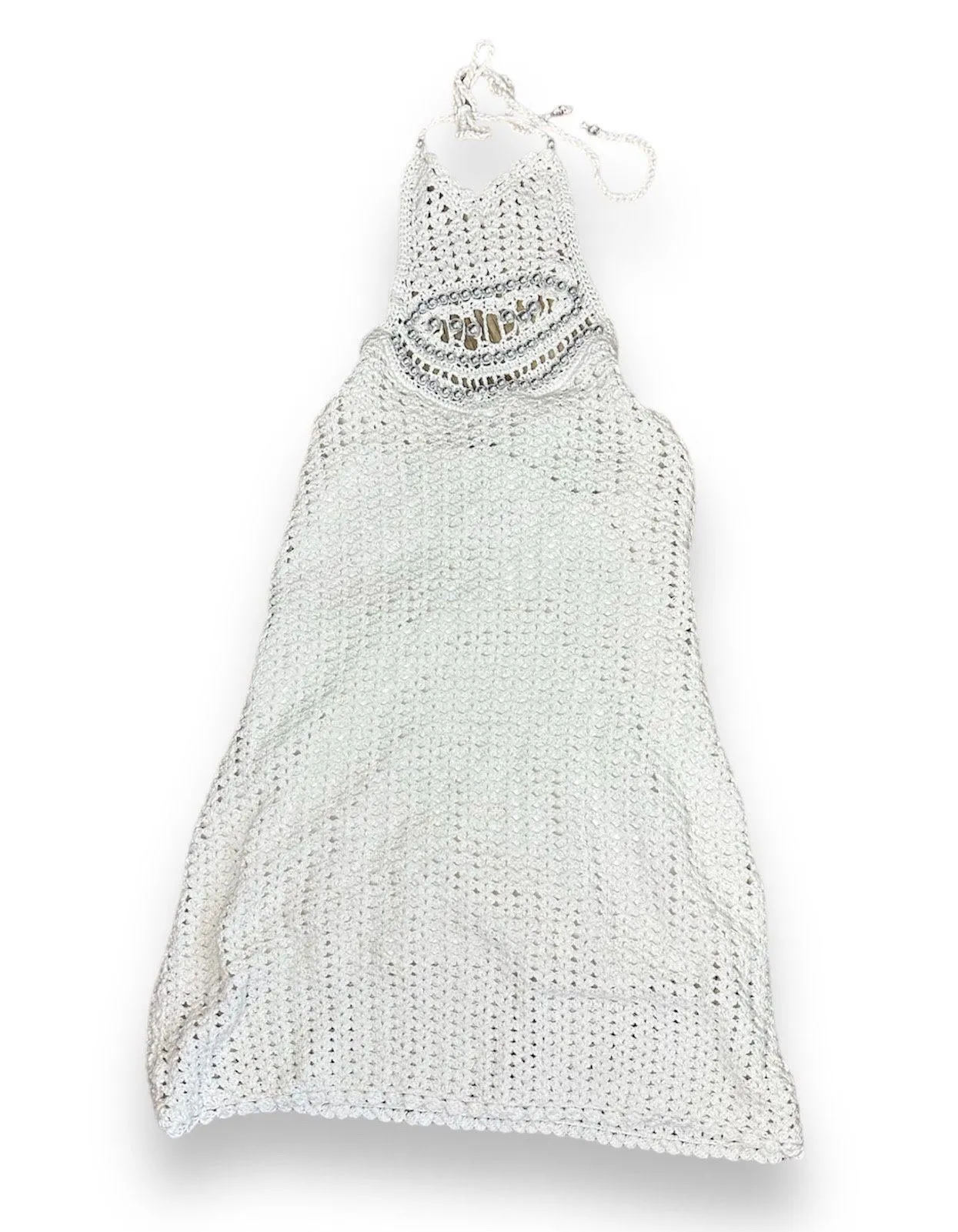 Urban Outfitters NWT Celeste cream beaded halter crochet mini dress - Image 6