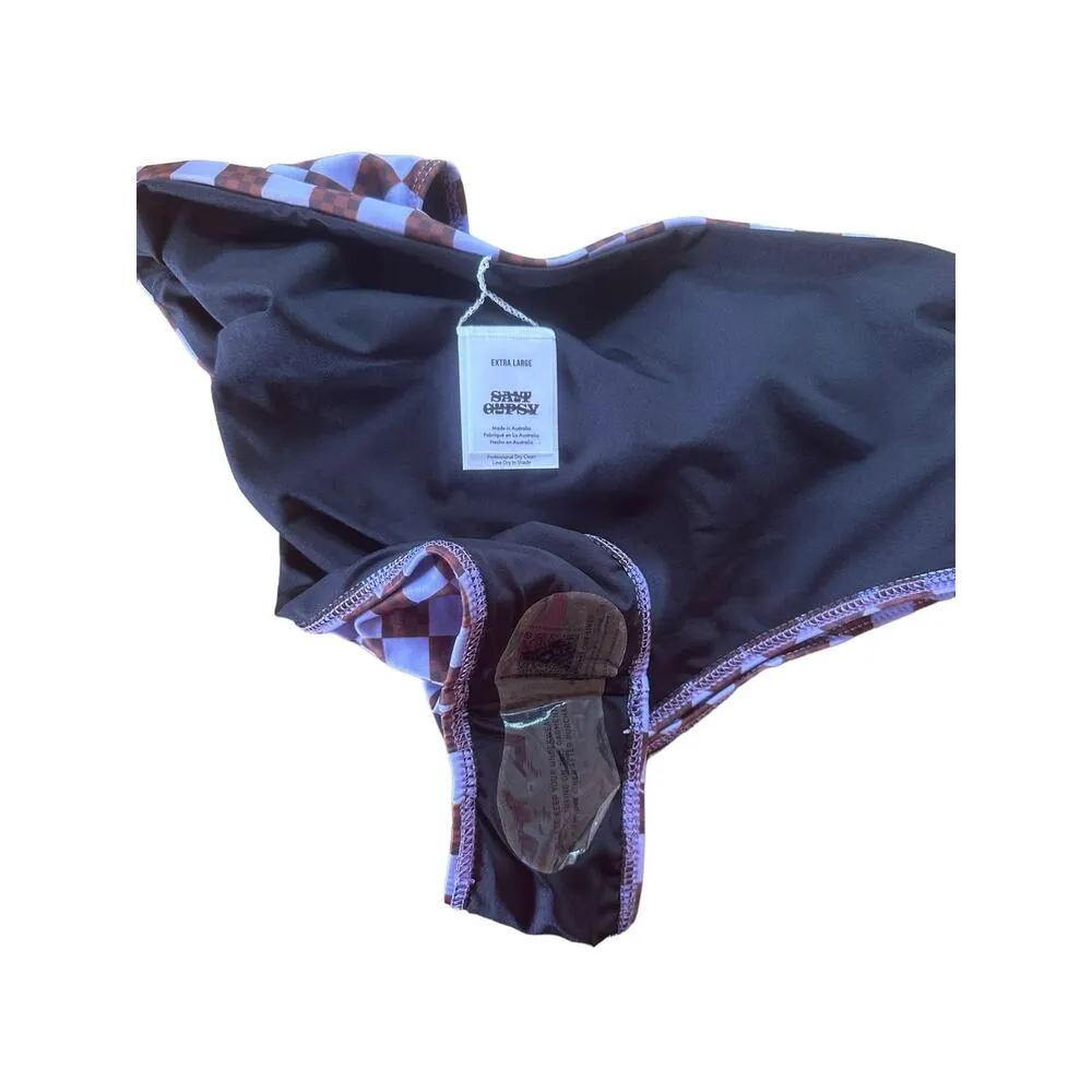 Salt Gypsy High Cut Surf Bikini Bottoms in Lavender Brown Checkered Size 10 12 - Image 9