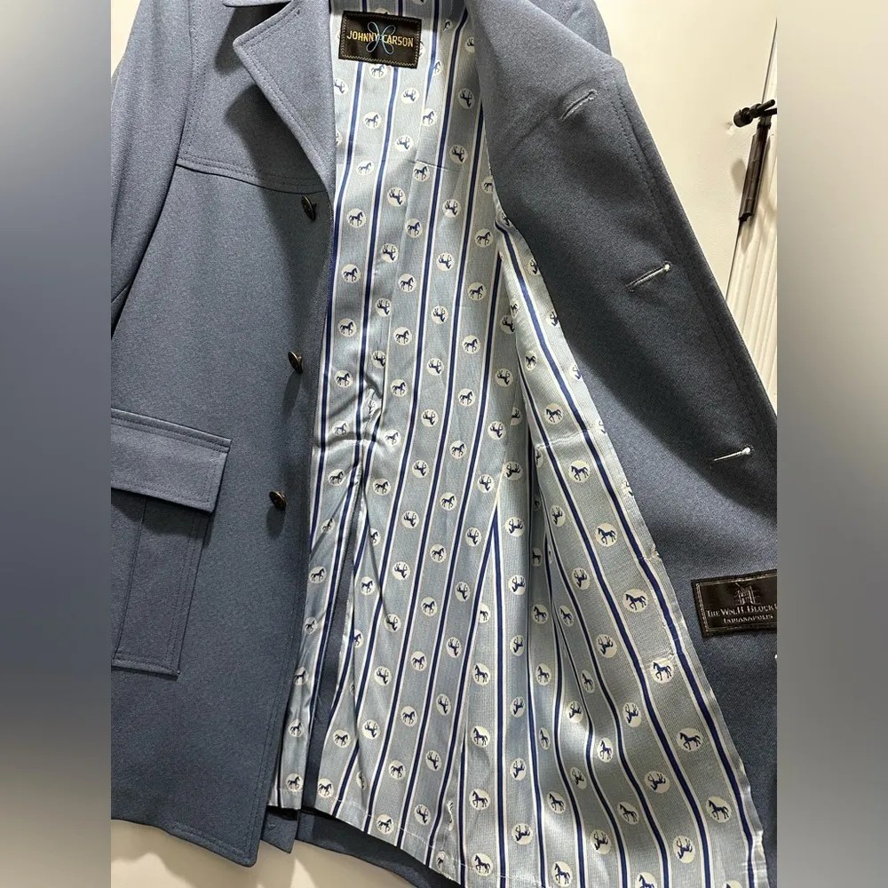 Vintage Classic Johnny Carson Lined Trench Coat Men's Size 36 R Blue - Image 6