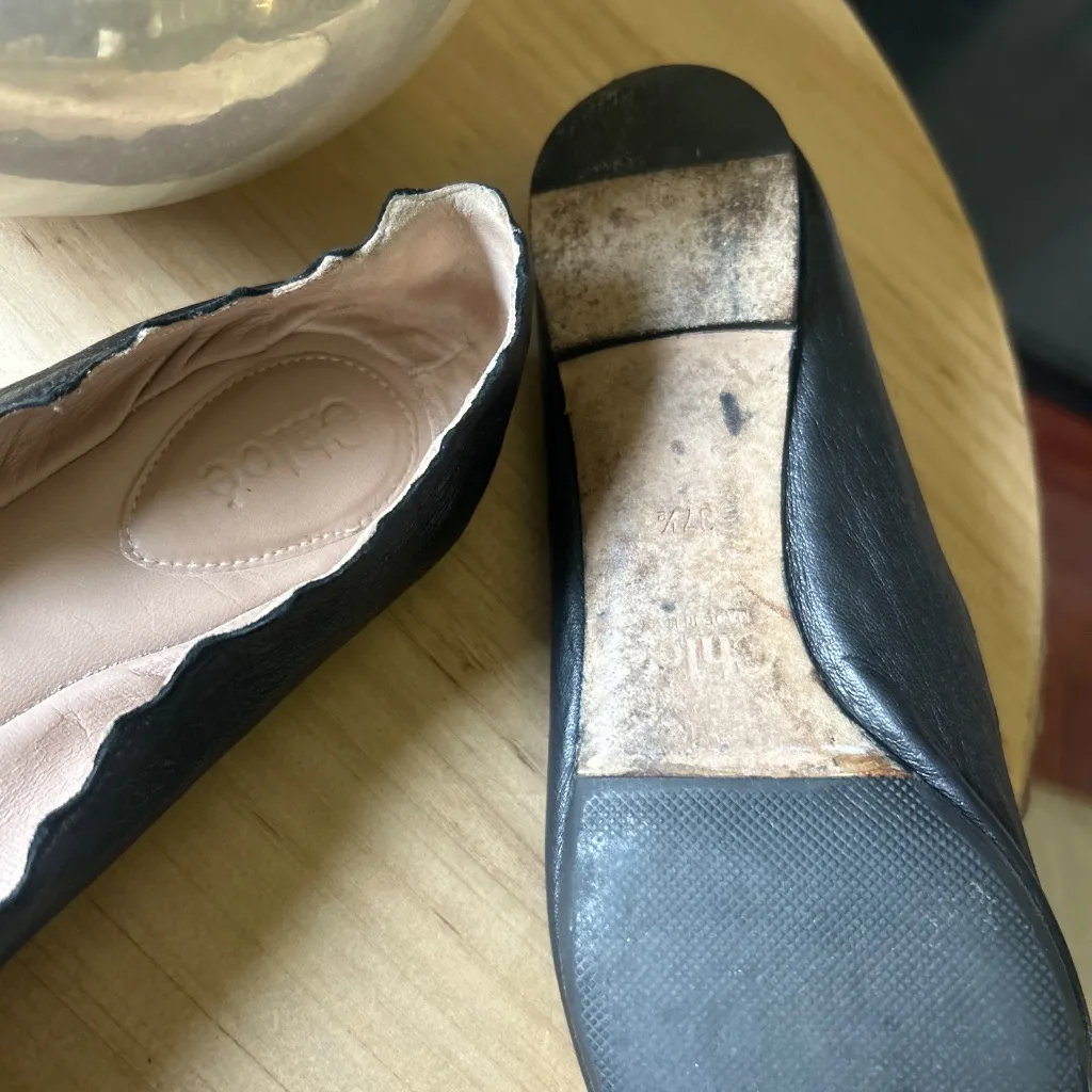 Chloe Lauren Scalloped Ballet Flats in Black Size 37.5 - Image 6