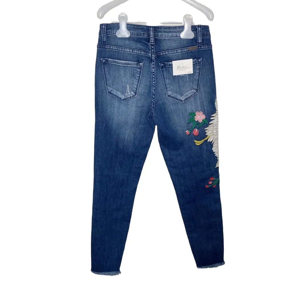 Kancan Crane embroidered dark wash skinny jeans with fringed hem size 26 - Image 2