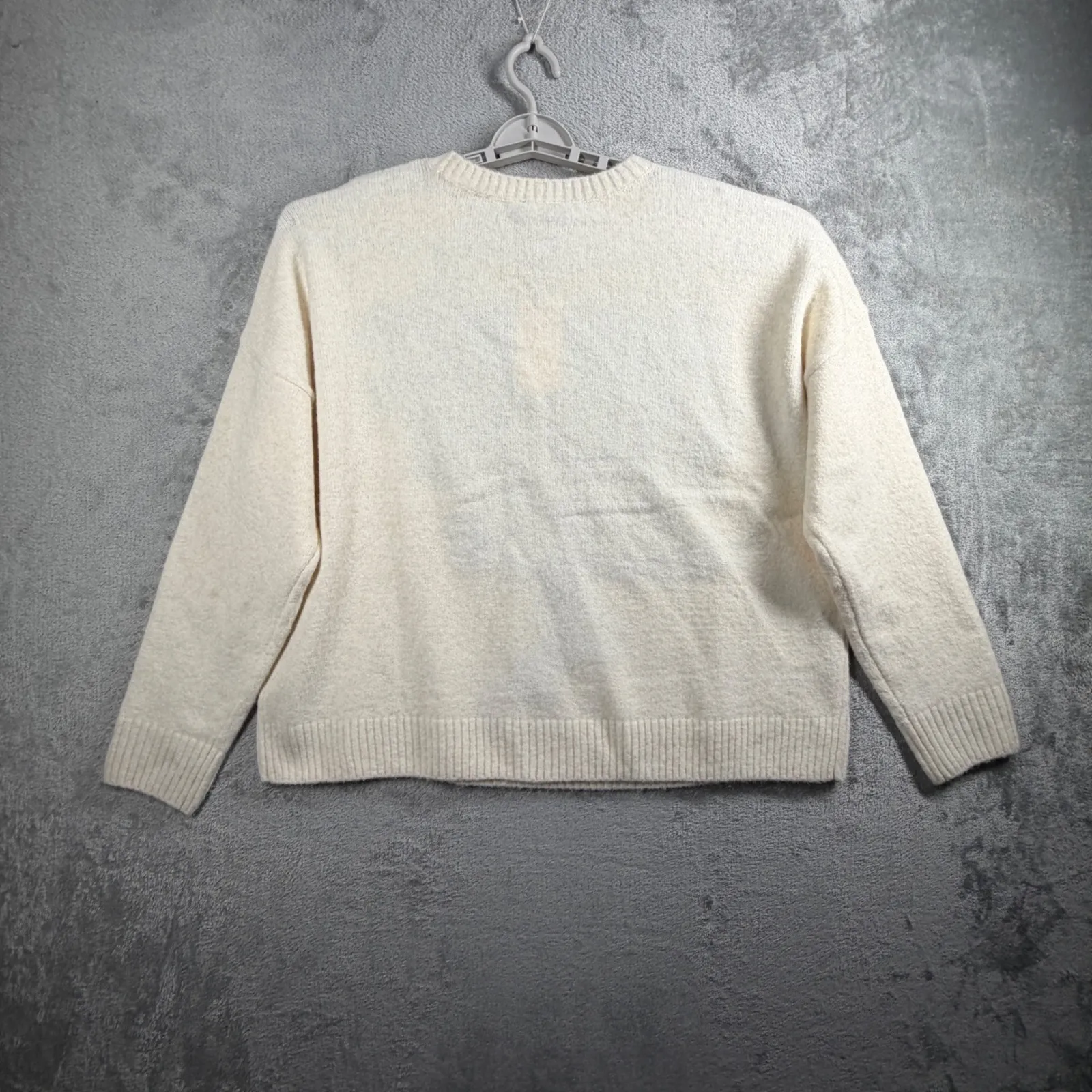 Ted Baker London Floral Embroidered Mohair Style Fuzzy Knit Sweater Ivory Large - Image 3