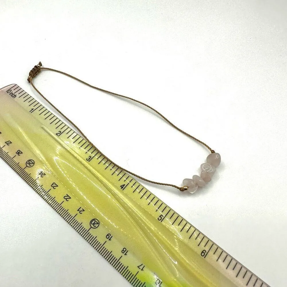 Rose Quartz bracelet on brown adjustable cord Pink - Image 5