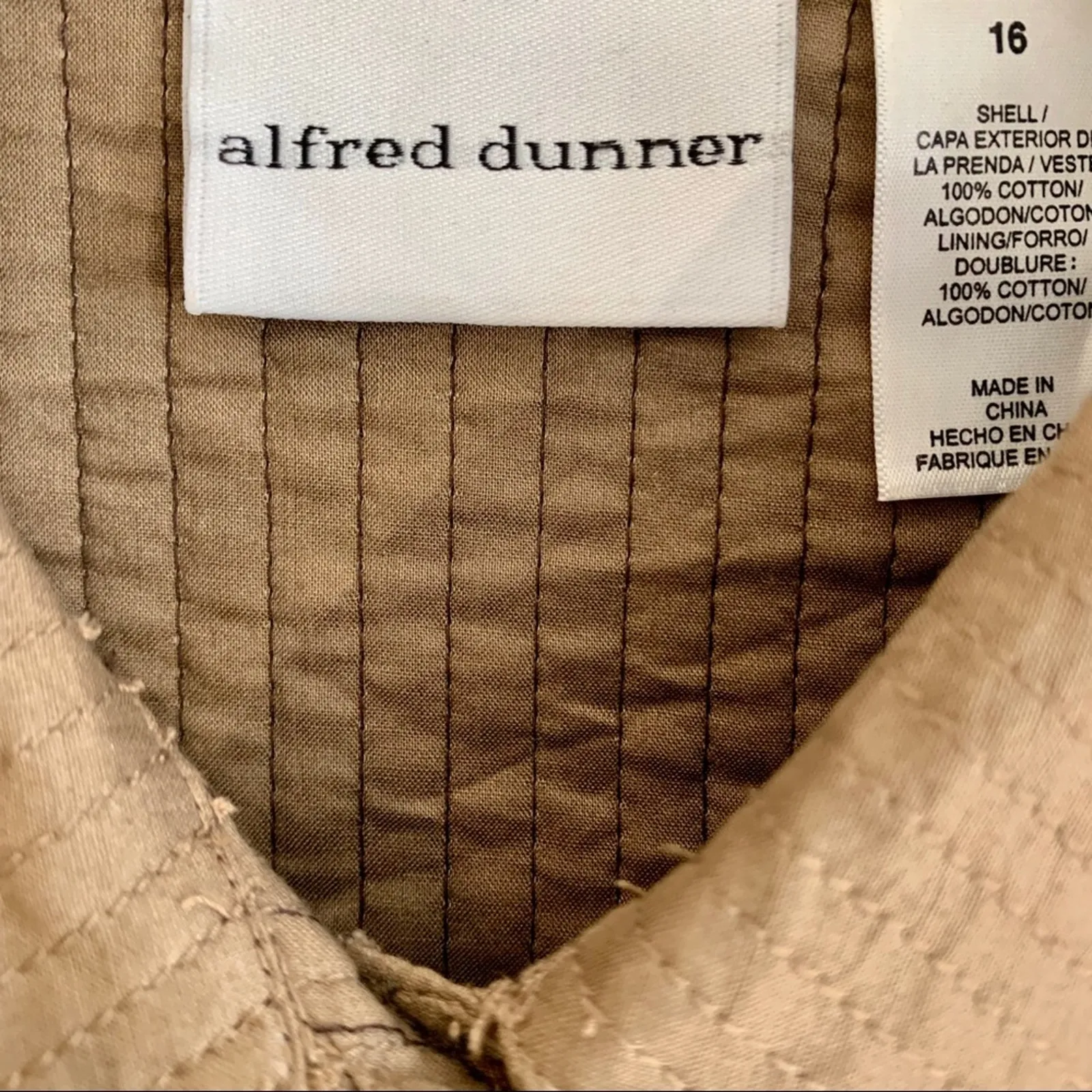 Alfred Dunner Jacket Cotton Brown Tan Quilted Button Up Lightweight Size 16 - Image 2