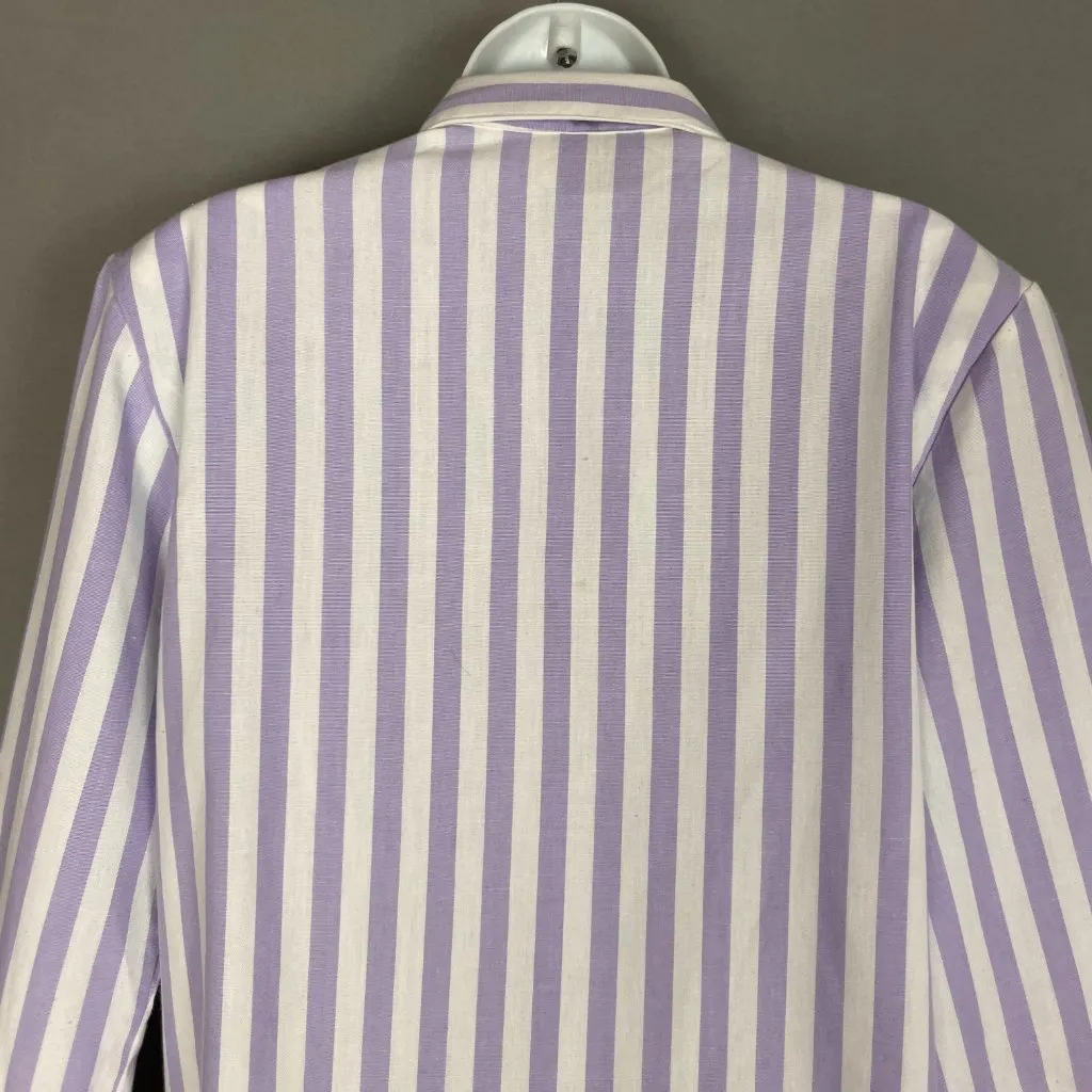 Vintage 80s Nordstrom Brass‎ Plum Blazer Striped Purple White Women Medium Boxy - Image 6