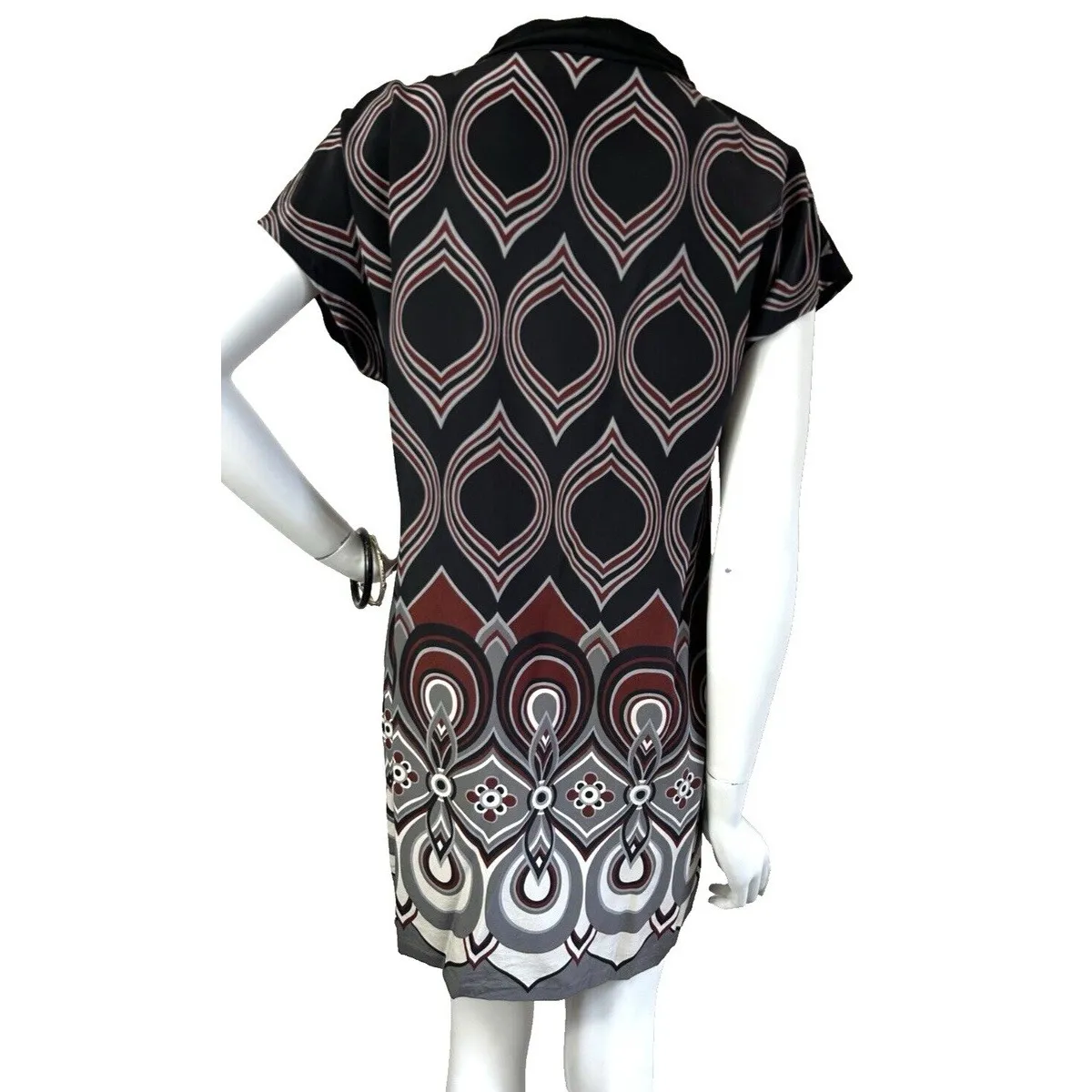 Tibi Silk Dress Geometric Pleated Short Sleeve Black Gary Red Dress  4 - Image 3