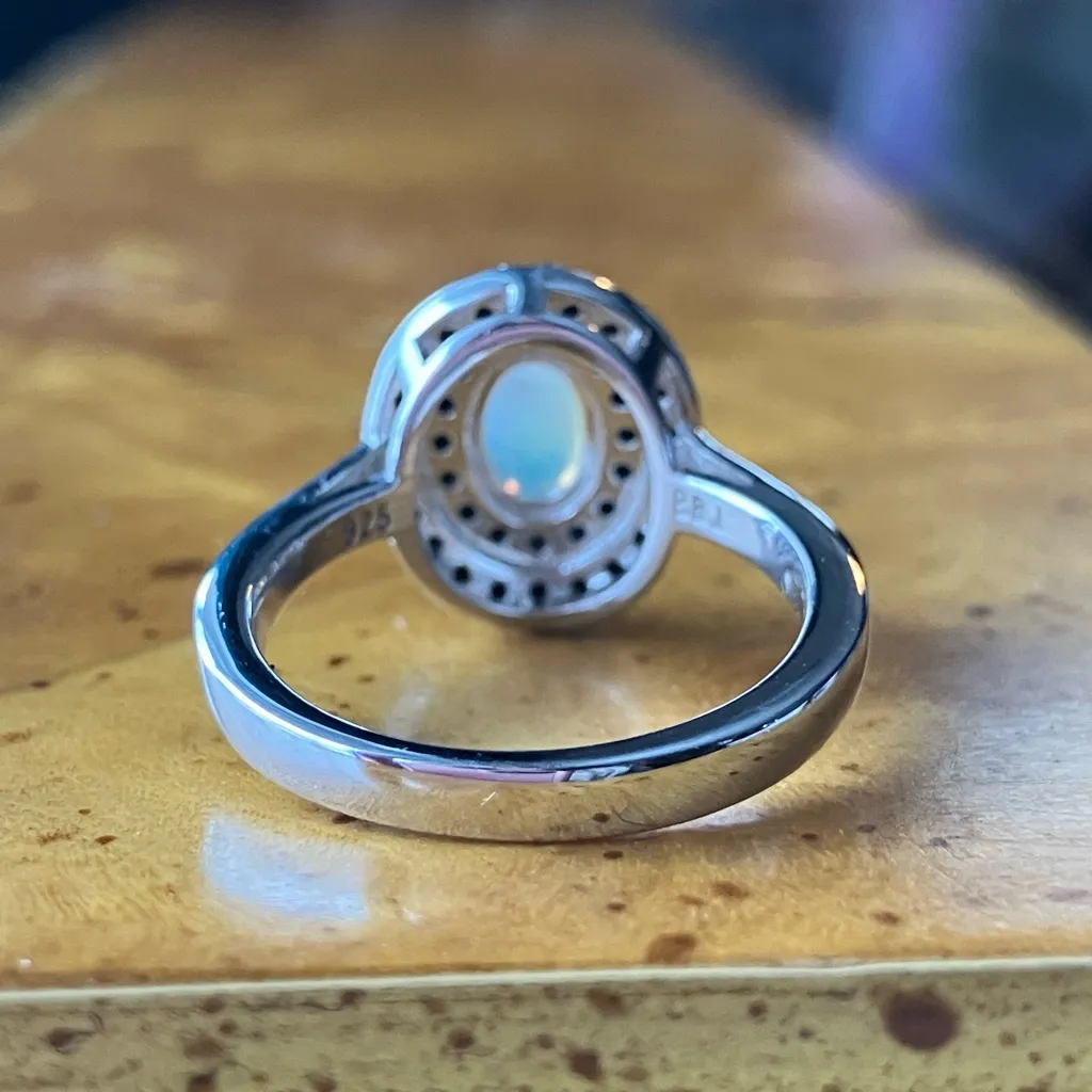 Natural Ethiopian Opal Black Spinel Sterling Silver Ring Size 6 White - Image 5