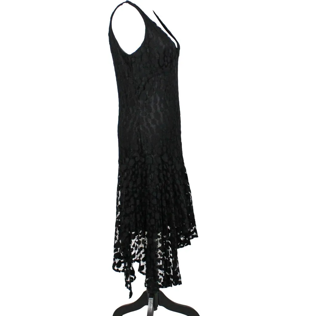 Rare Y2K Gothic Flapper Lace Dress Black Asymmetrical Hem WHBM Size L Romantic - Image 2