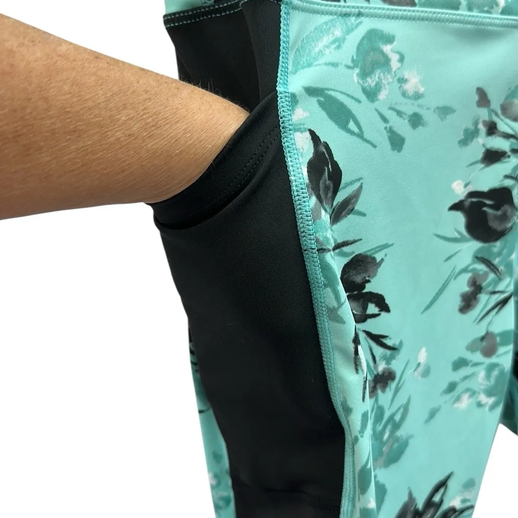 Lularoe Rise Brave Teal and Black Floral Print 3 Pocket Athletic Leggings Large - Image 10