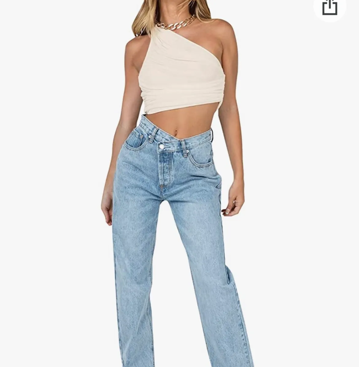 Beige One Shoulder Crop Top Tan - Image 2