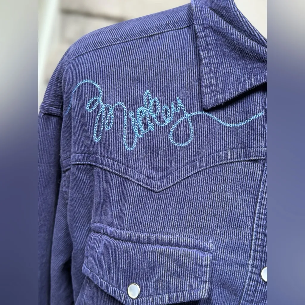 Vintage 90s Mickey Mouse Unlimited Corduroy Embroidered Western Shirt Cowgirl Blue Size M - Image 3