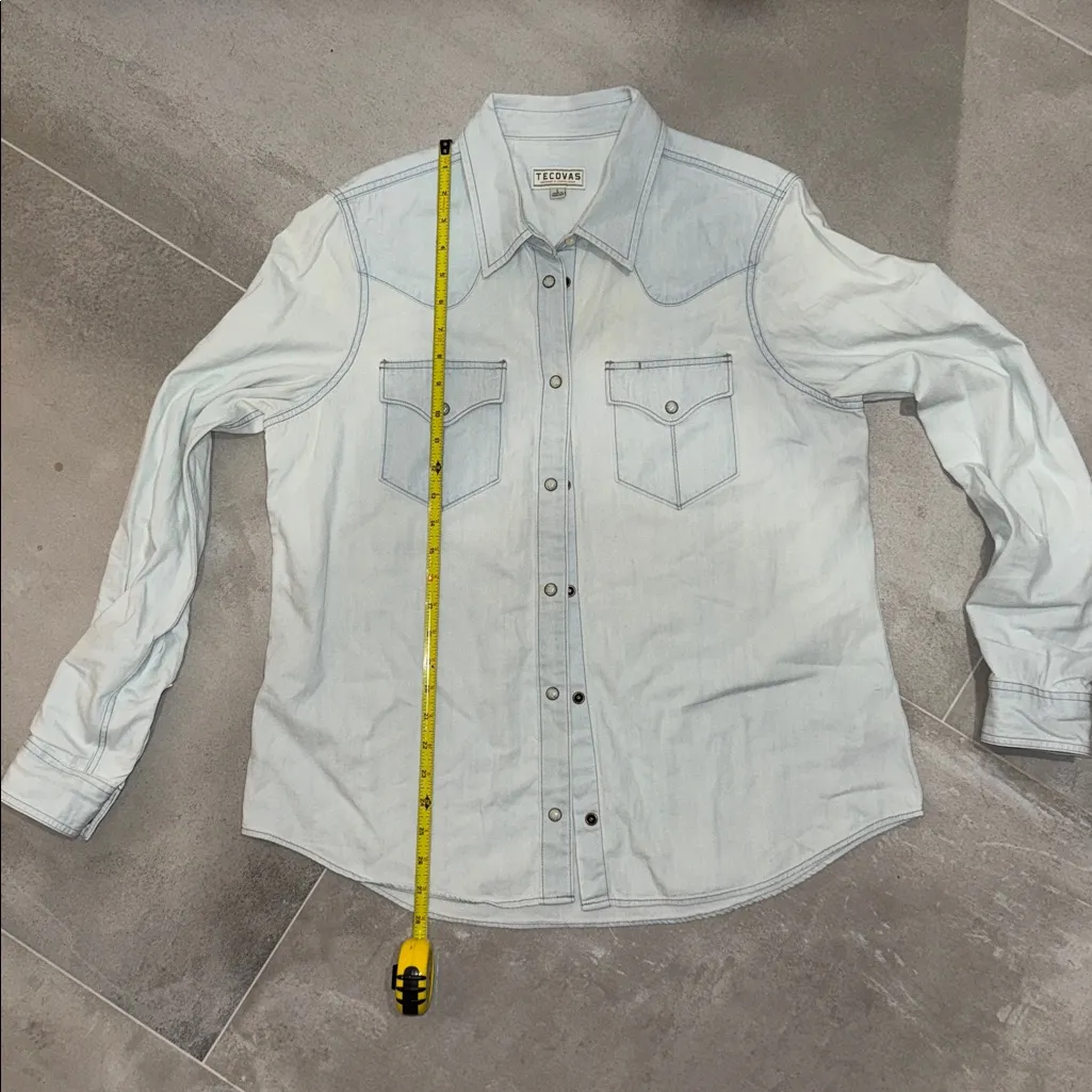 Tecovas Women’s Western Pearl Snap Top Blue Size L - Image 2