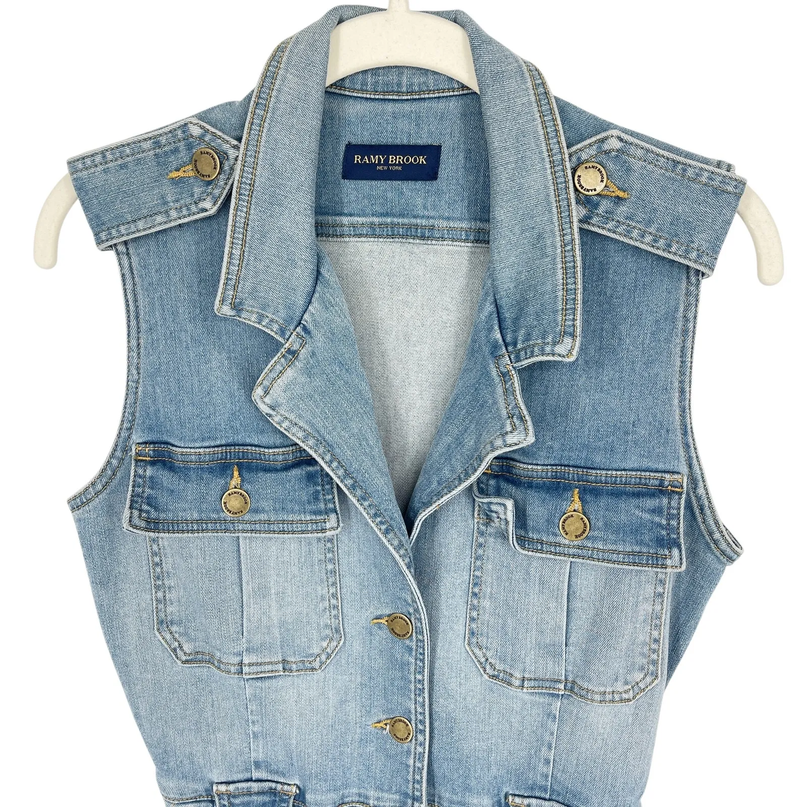 Ramy Brook Hedi Denim Mini Dress Button-Front Light Wash Y2K 90s Brittney - Image 7