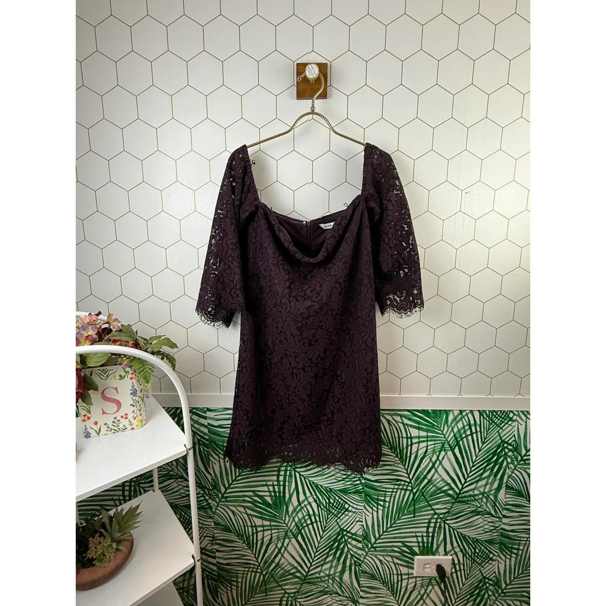 Cupcakes and Cashmere Burgundy Adalira Off the Shoulder Lace Dress - Image 3