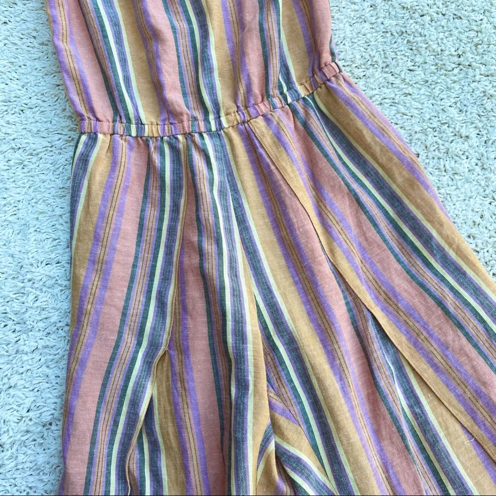 Drew Colorful Open Leg Wide Leg Bohemian Stripe Linen Jumpsuit - Image 6