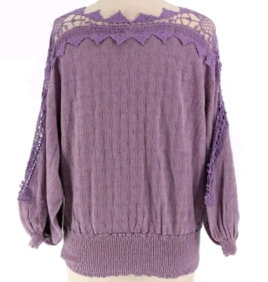 Free People Love Lace Sweater Purple Blouse Top - Image 3