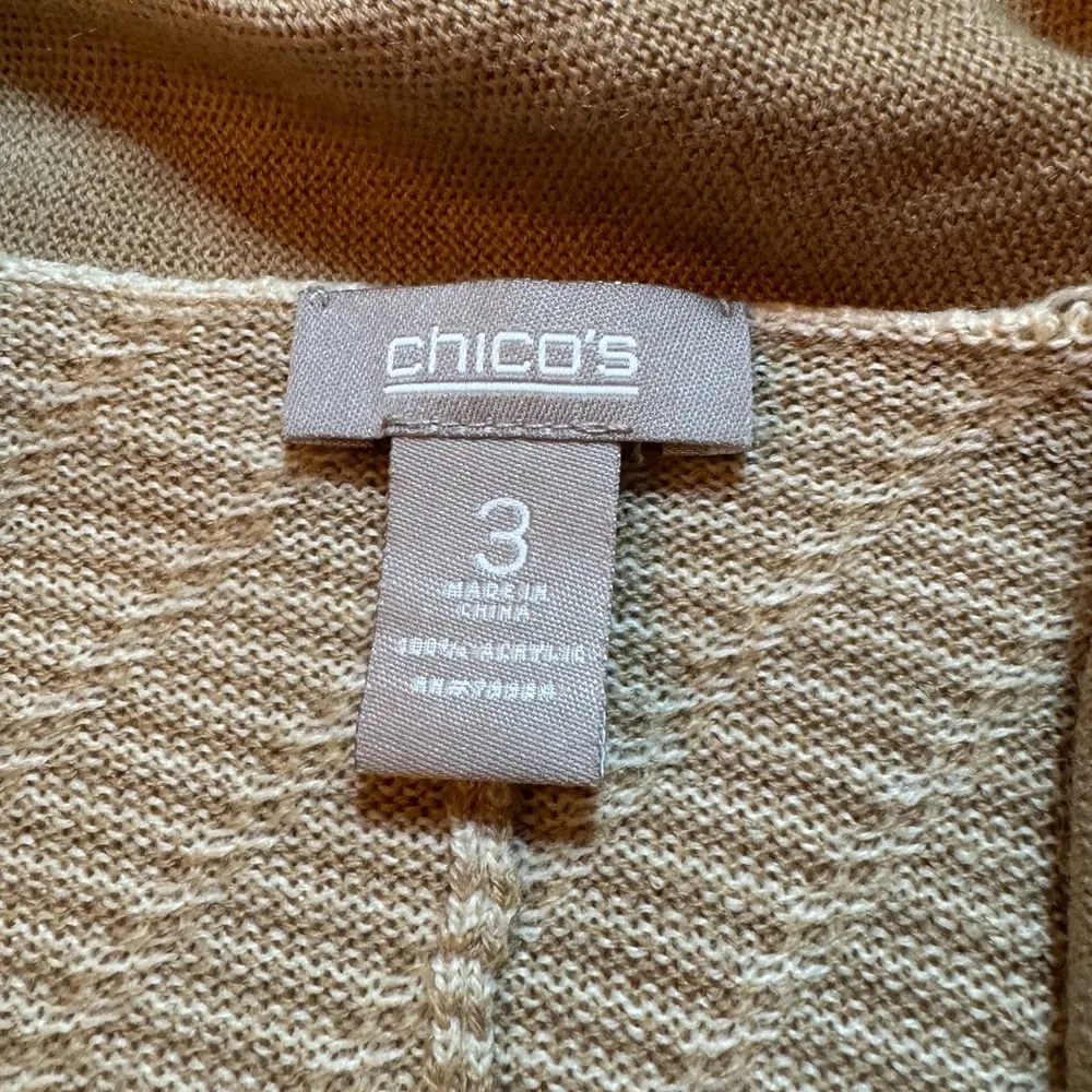 Chicos Size XL Beige Tan/White Striped Short Sleeve Open‎ Cardigan Sweater - Image 5