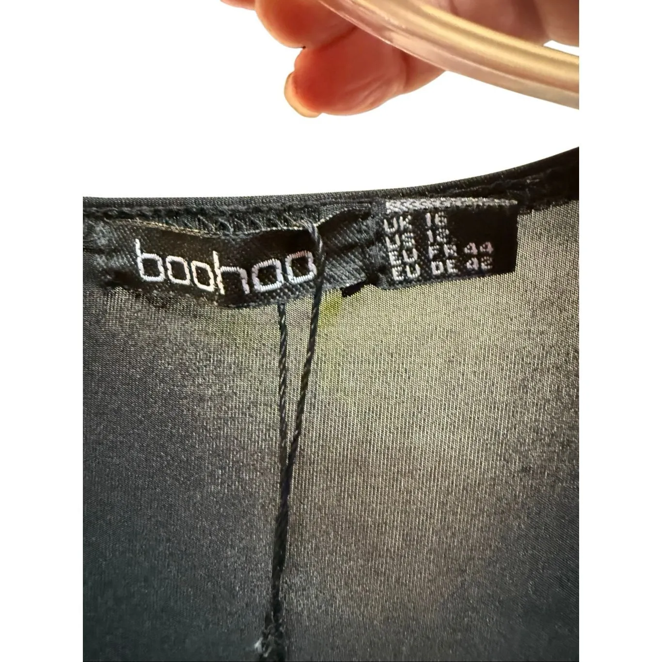 Boohoo Twisted Front Low V Midi Black Dress Sz 12 NWT - Image 3