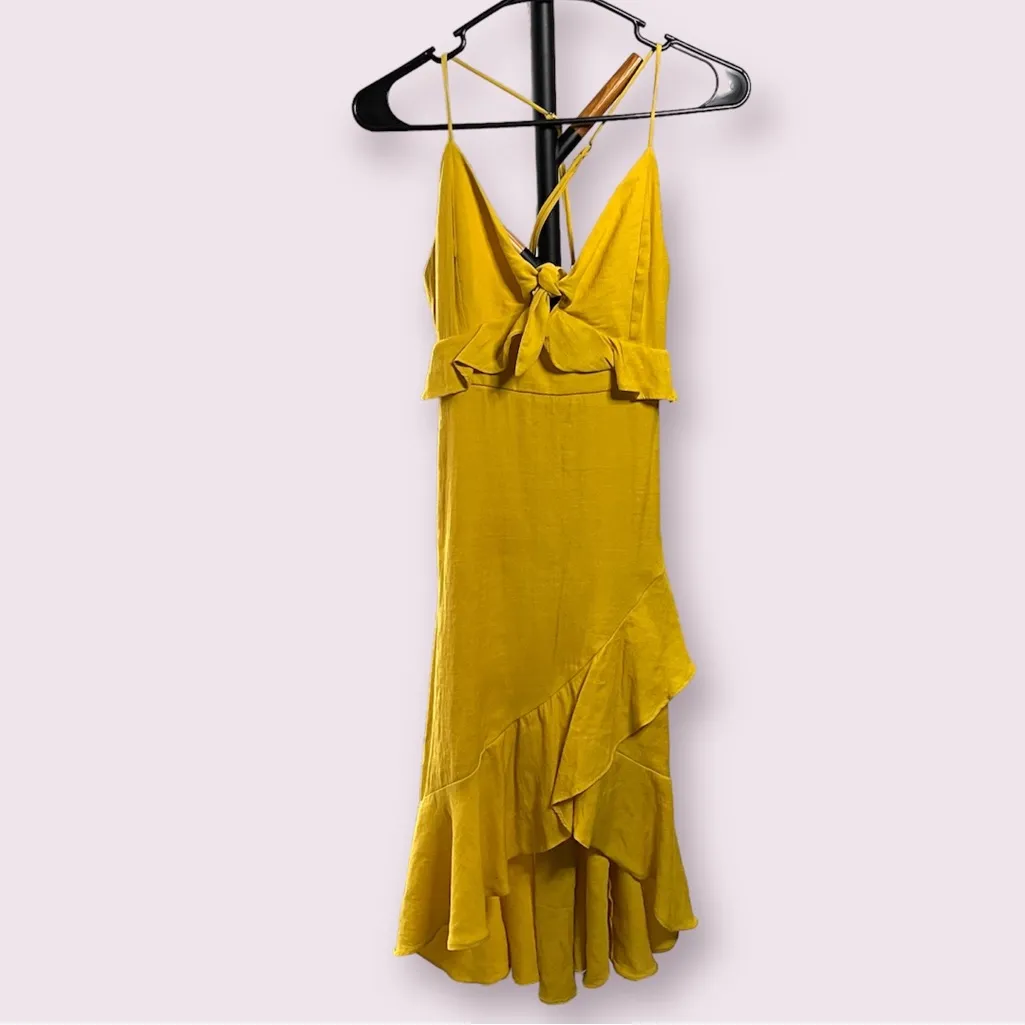 Essue Flounce Yellow Midi Dress - Image 13
