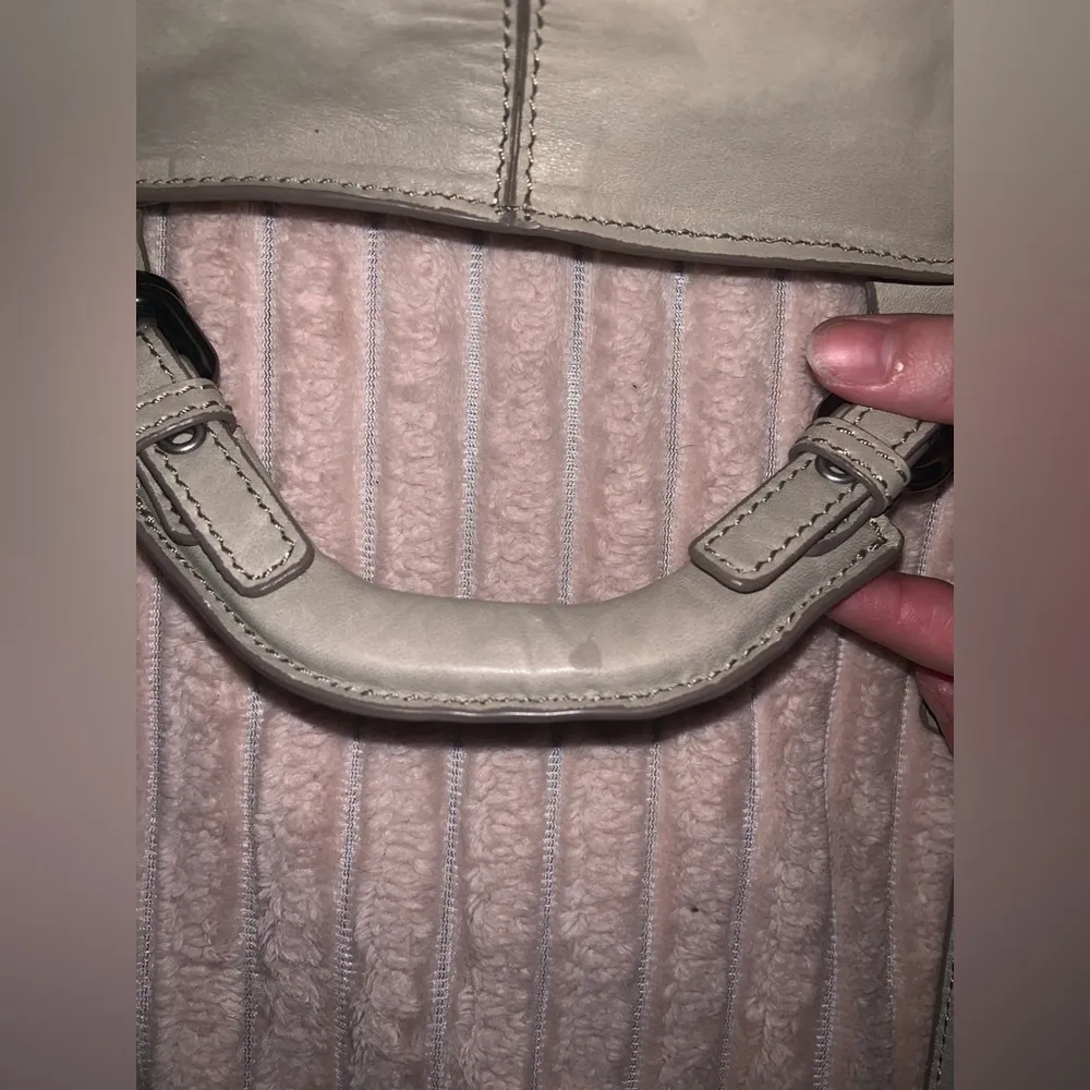 Beige Leather Satchel Bag kooba crossbody fall casual logo designer boho $300 - Image 10