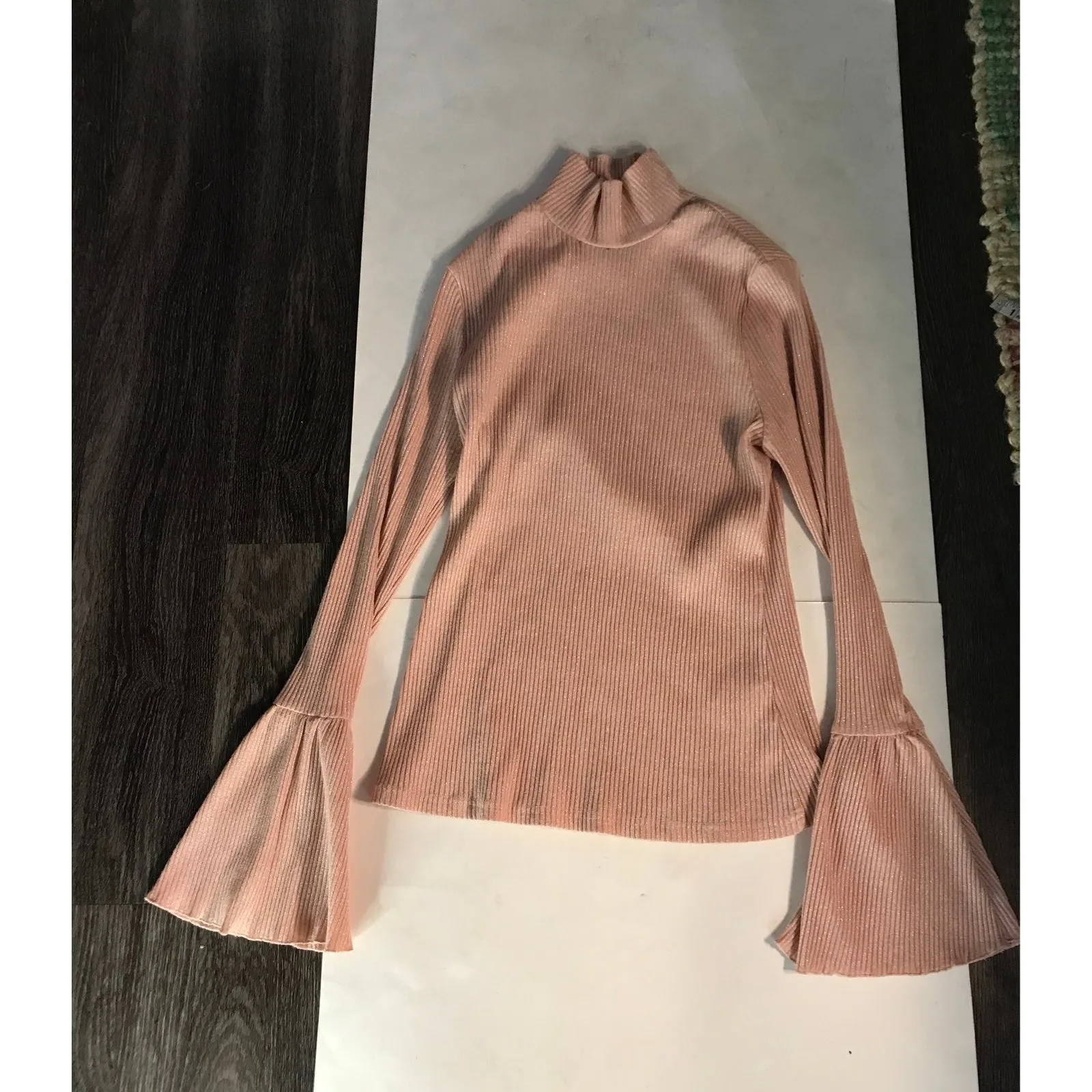 SHEIN Curve Flounce Sleeve Pink Sparkly Turtleneck Sweater 1XL Coquette Girl - Image 3