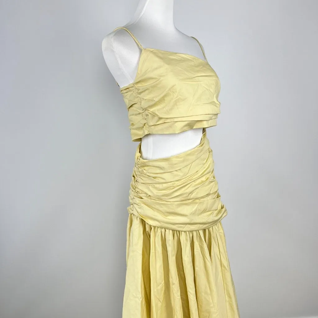 NWOT Farm Rio Cotton Asymmetric Irregular Pleated Midi Dress Sz M Hollowed Waist - Image 9