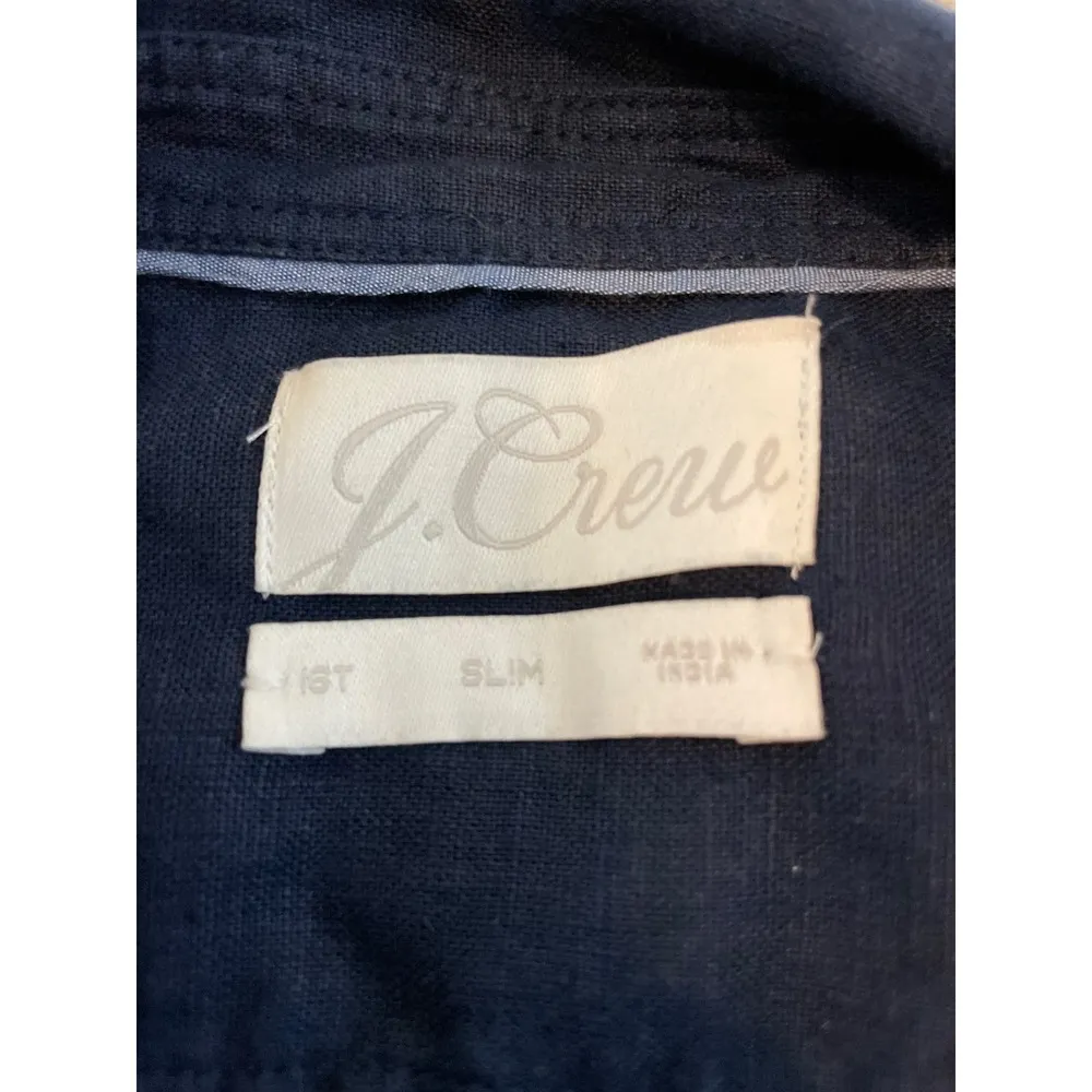 J.Crew Navy Blue Linen Button Down Long Sleeve Top 16 - Image 8