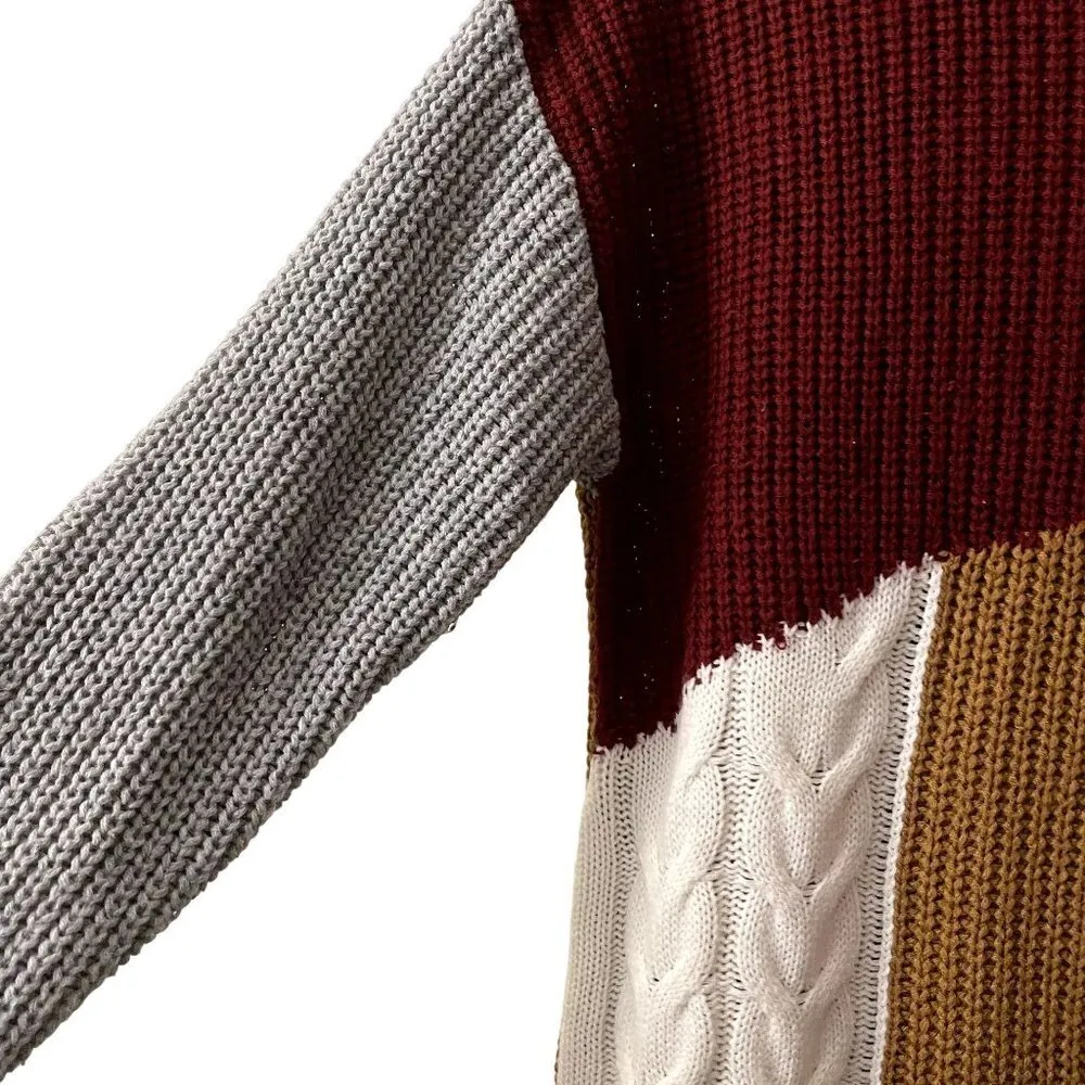 For the Republic red yellow white gray color block crewneck knit sweater comfort - Image 3