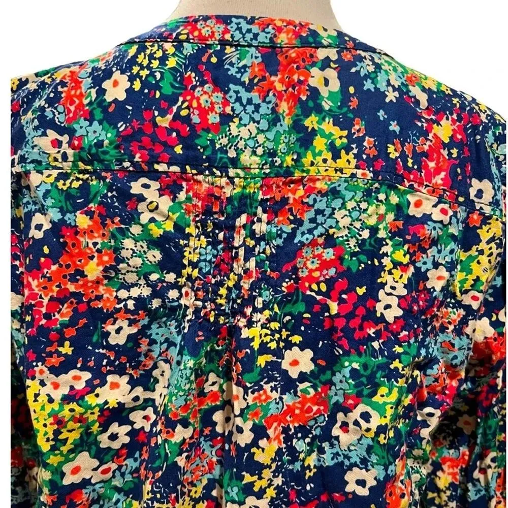 Talbots Popover Long Sleeve Floral Top Pin Tuck Collar Size Petite Medium - Image 6