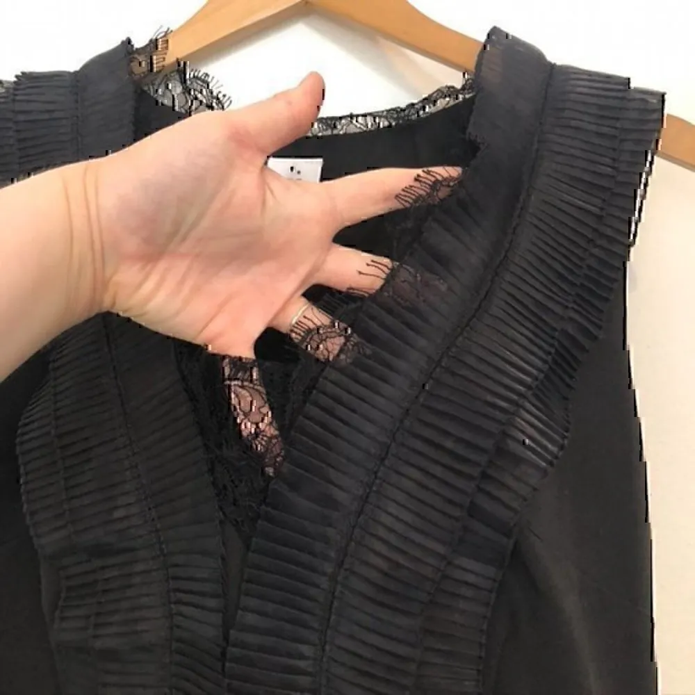 NEW NWT JULIA JORDAN Solid Black Pleated Lace Sleeveless Fit Flare Party Dress 6 - Image 5