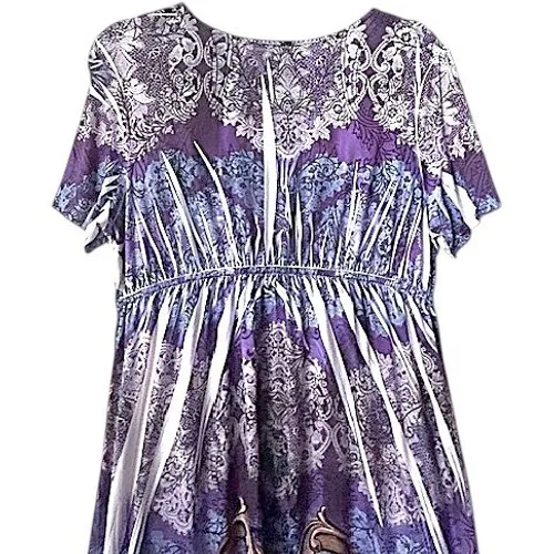 Purple‎ Paisley Print Dress 2X Empire Waist Stretch Sequined Flowy Boho Festival Purple - Image 3