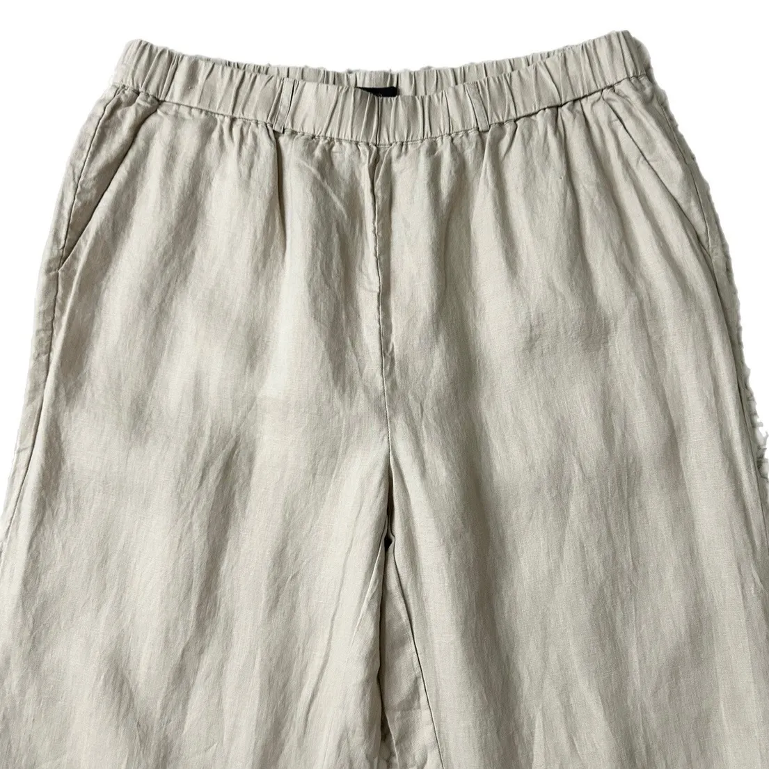 NEW Quince 100% European Linen Elastic Waist Wide Leg Pants Driftwood Size Large - Image 3
