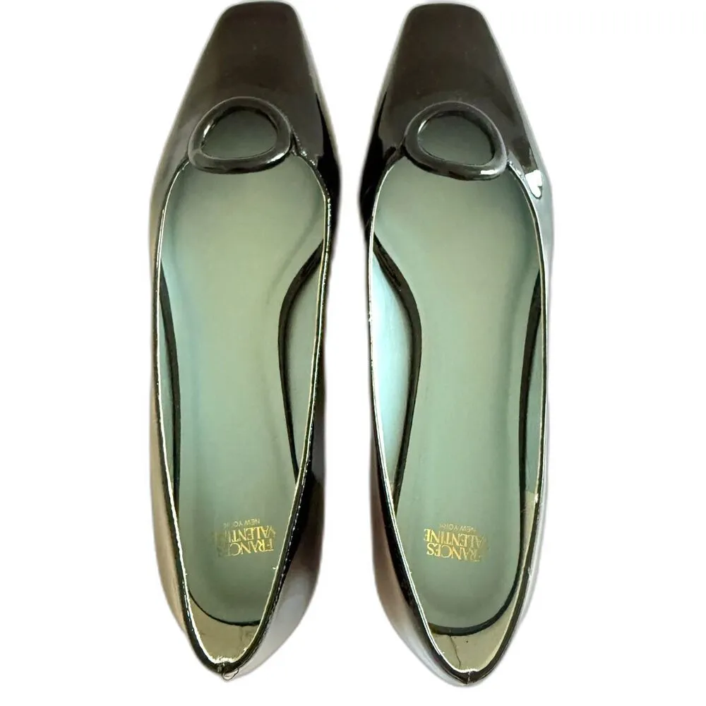 Frances Valentine New York Regan Square Toe Flat Metallic Leather Black Shoes 9 - Image 8
