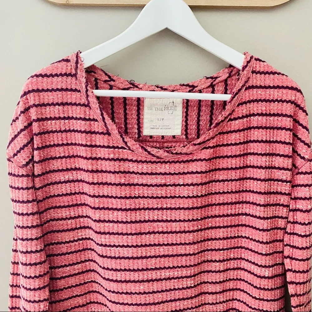 Free People Striped Pullover Top Pink/Purple Sz Small - Image 2