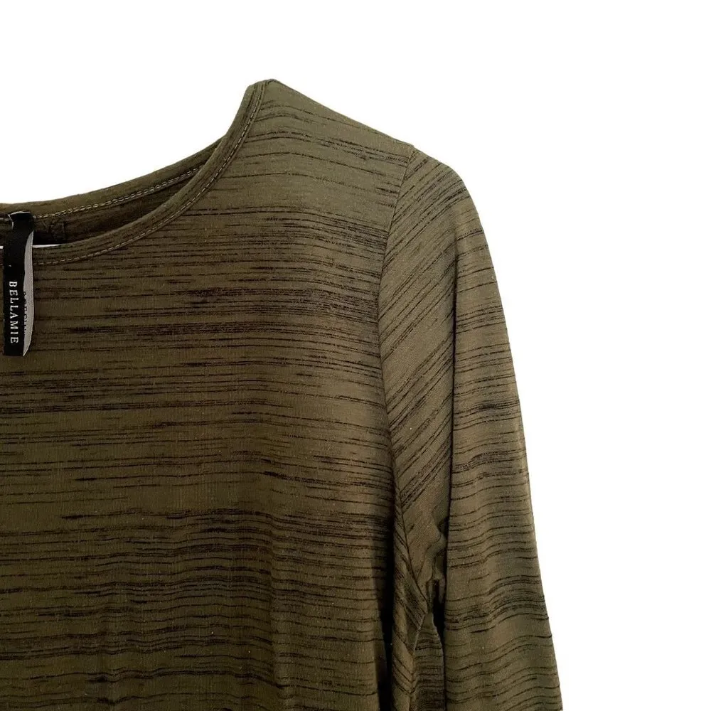 Bellamie green long sleeved top crewneck buttons elbow patch leather work - Image 2