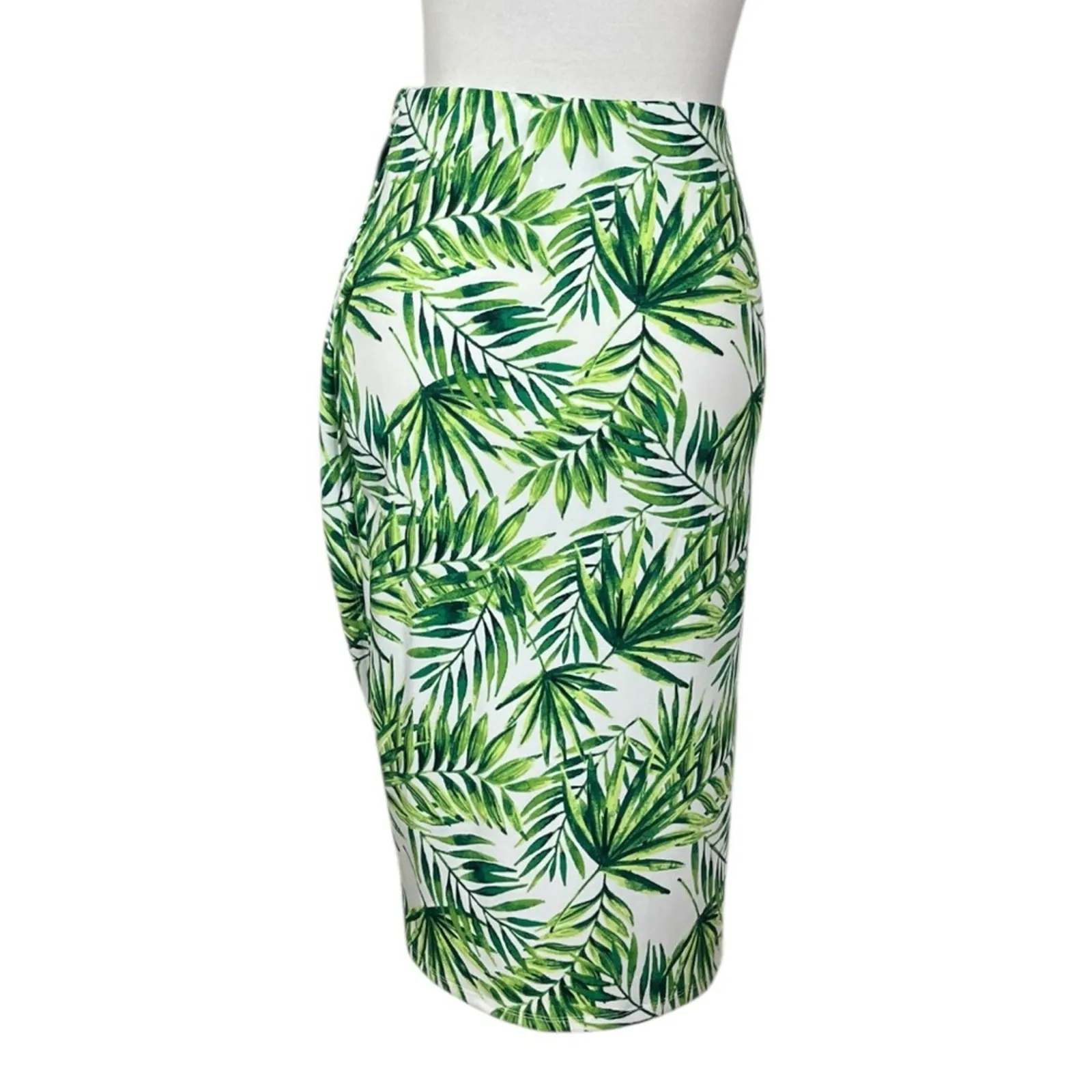 Marc New York Faux Wrap Skirt White Green Tropical Leaf Print Women’s Size Large - Image 3