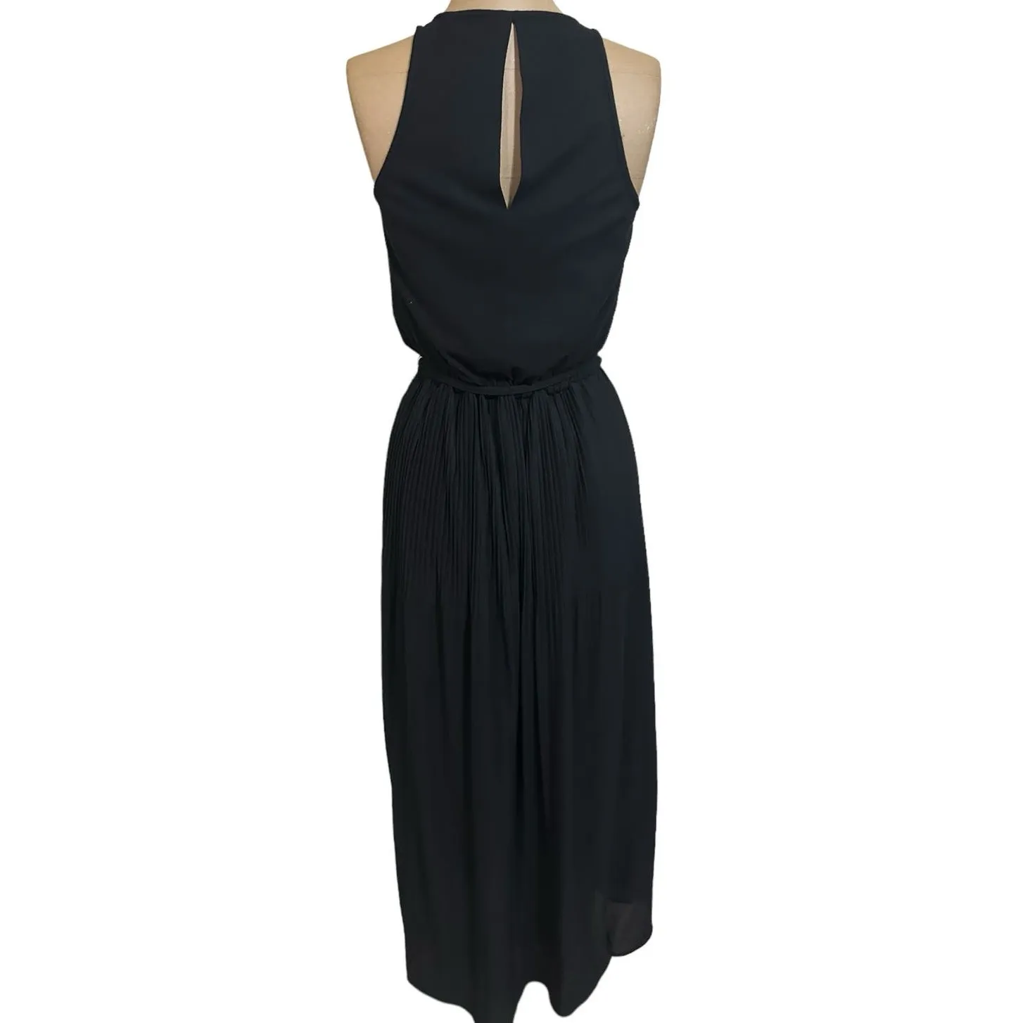 Shoshanna Maxi Dress Black Sleeveless Halter Key Hole Neck Pleated - Image 9
