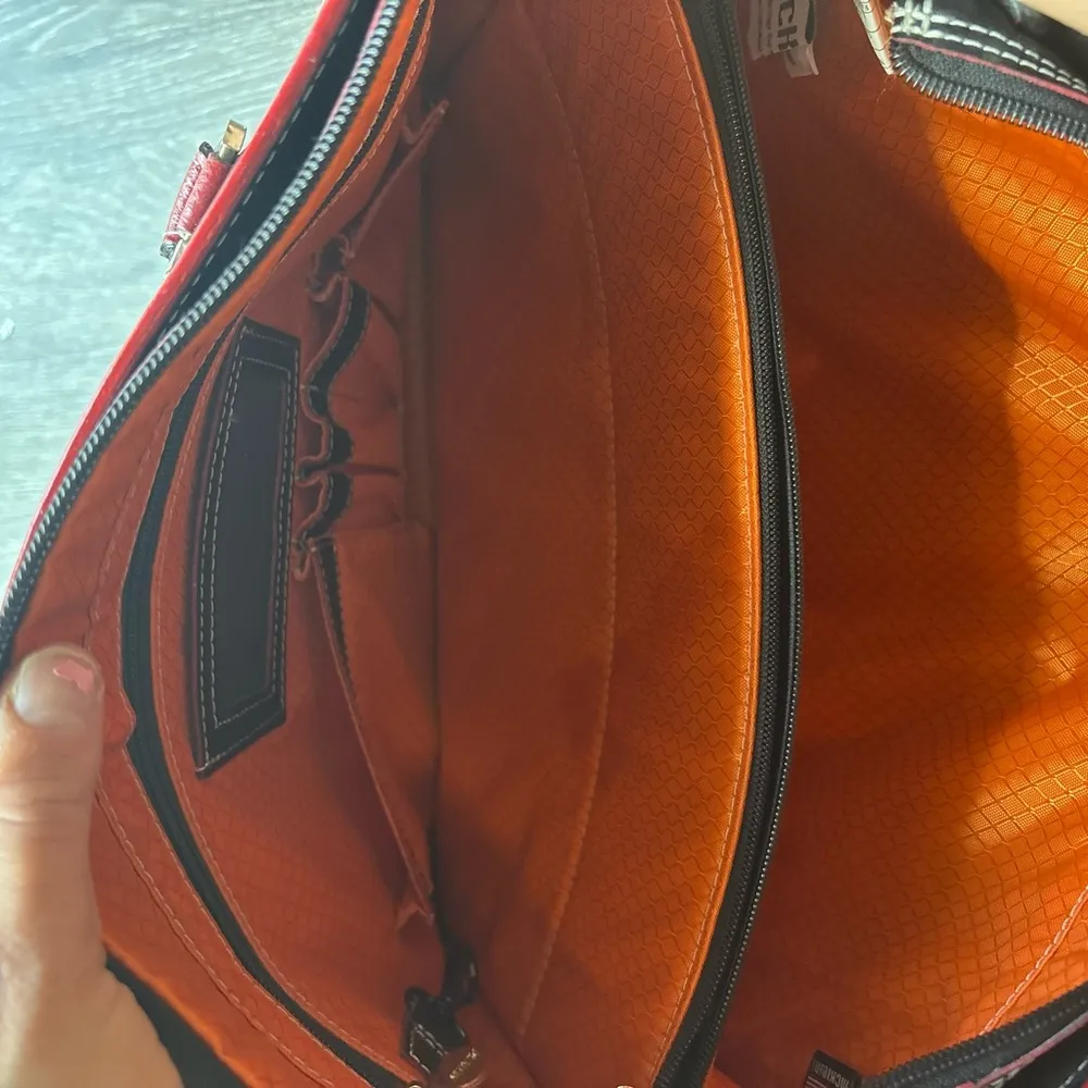 Elegant Black and Red work satchel Bag with orange interior - Image 11