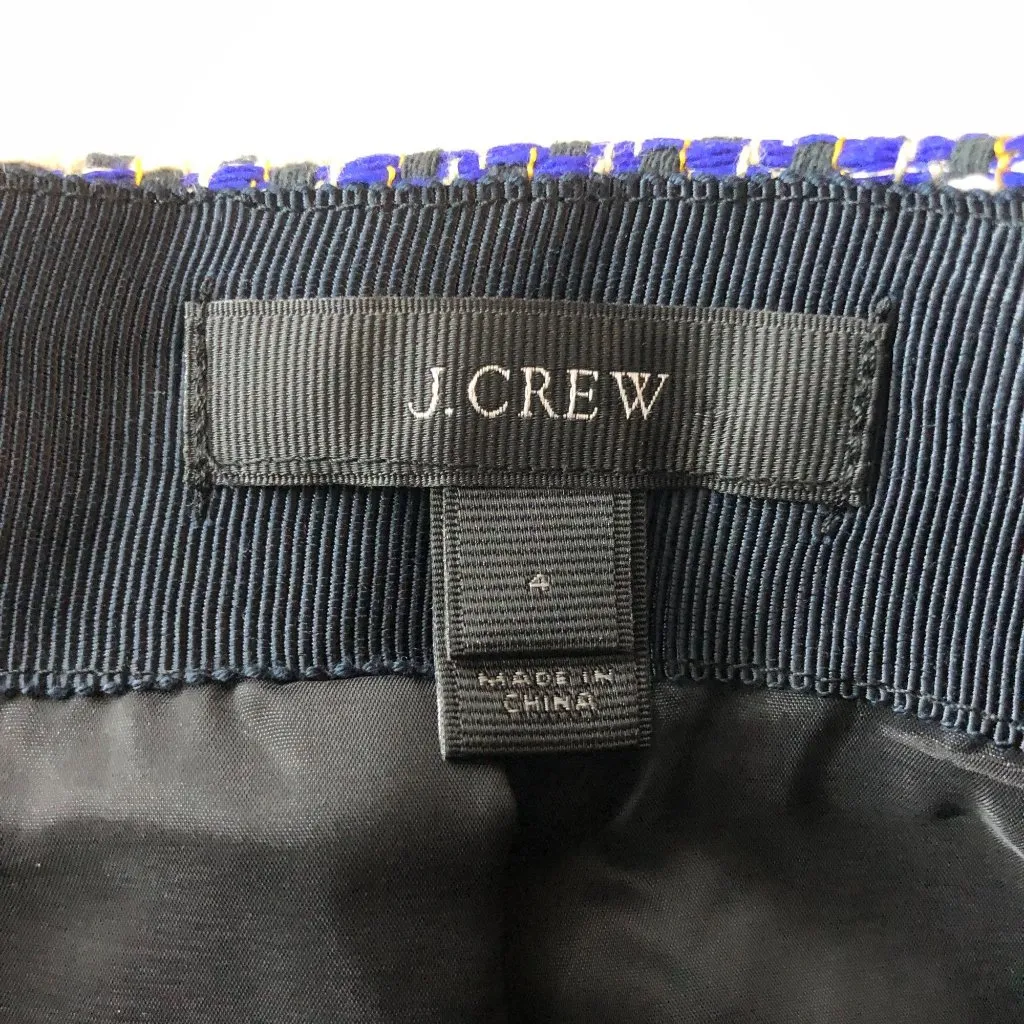 J Crew Tweed Mini Skirt Exposed Zipper Silk Blend Purple Ivory Metallic Gold 4 - Image 3