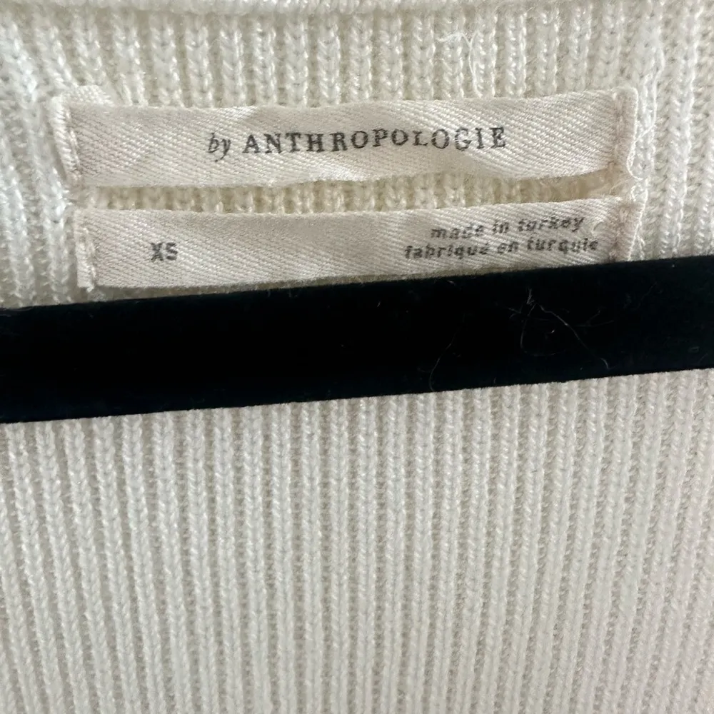 Anthropologie Lace Balloon Sleeve Ribbed Sweater Ivory Cream White XS - Image 6