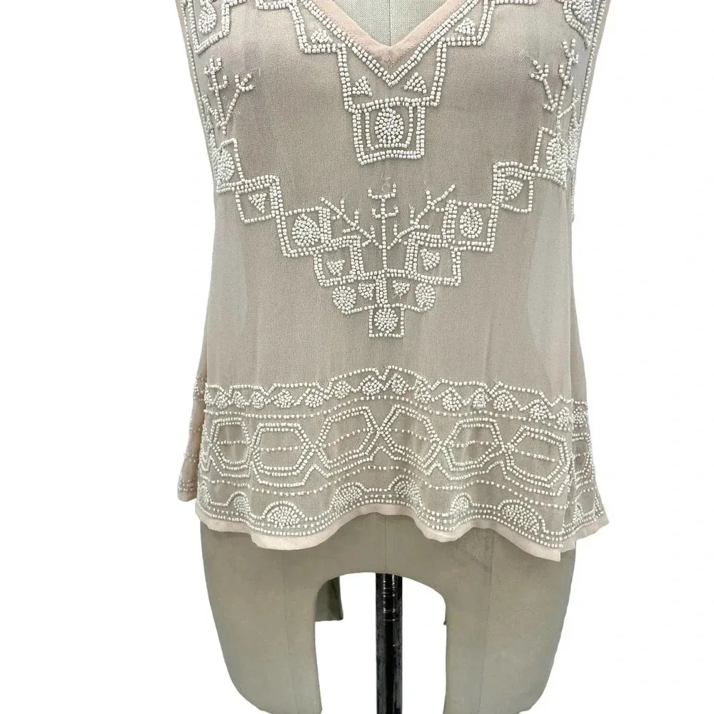 Free‎ People Pale Pink Beaded Sheer Tank Top Size XS - Image 5