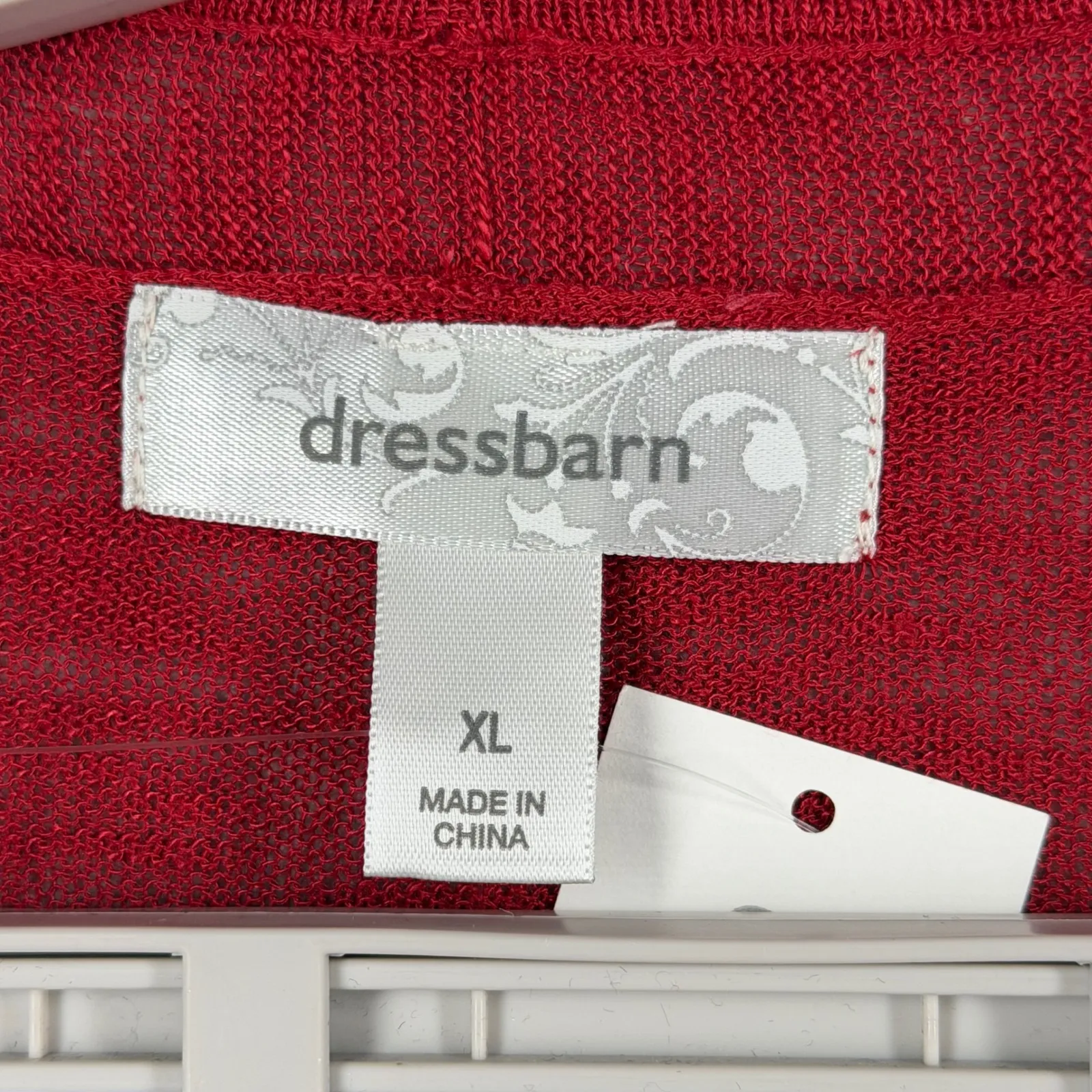 Dressbarn Cardigan XL Red Open Front Knit Shrug Slouchy Ruched Sleeve Cozy Chic - Image 6